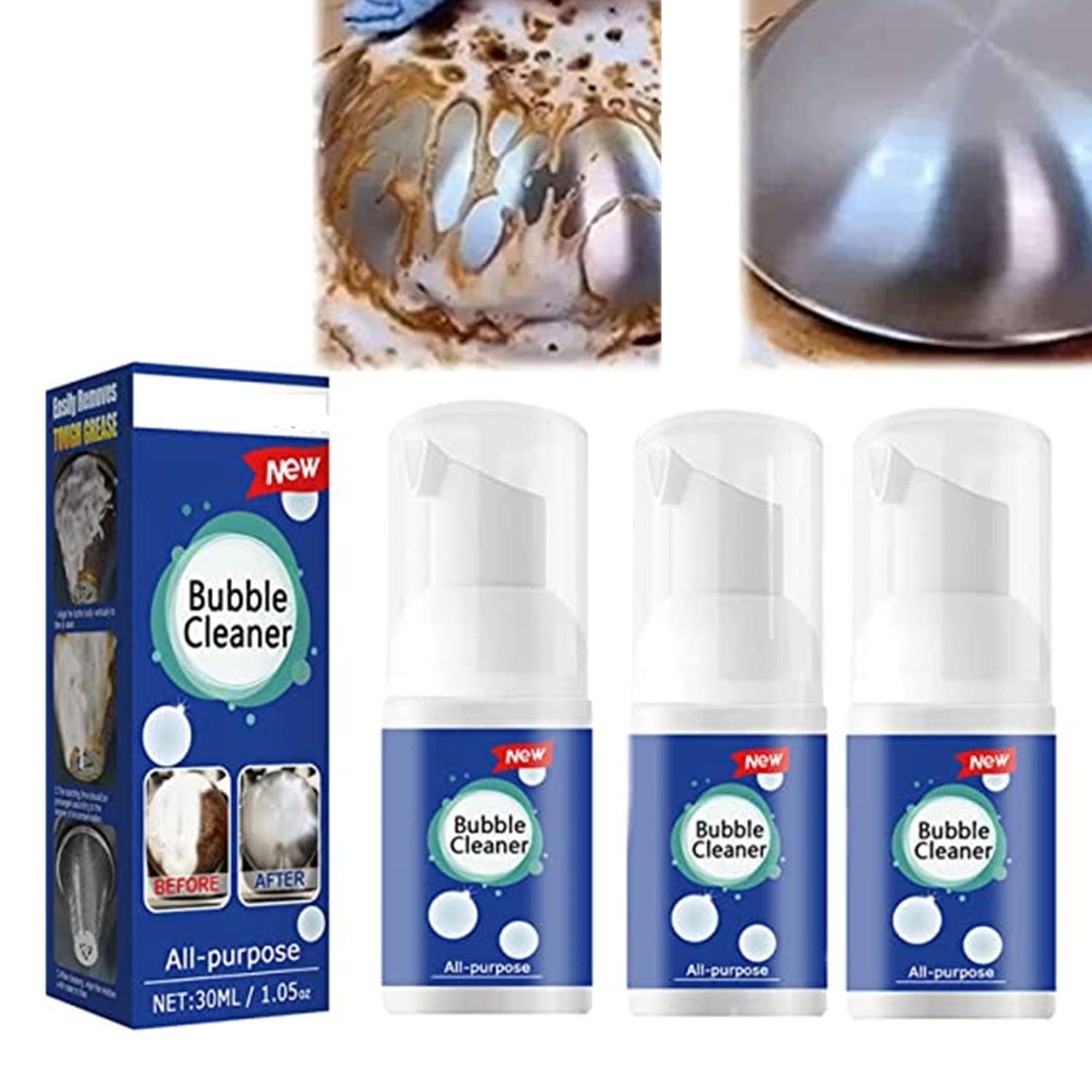Powerful Stain Removing Foam Cleaner | All-Purpose Rinse-Free Cleaning Spray | Heavy Duty Foaming Degreaser for Kitchen, Oven, Stove & Grill | Removes Tough Grease & Oil Stains | 30ml (3 Pack) | Perfect for Deep Cleaning Appliances & Outdoor BBQ Equipment