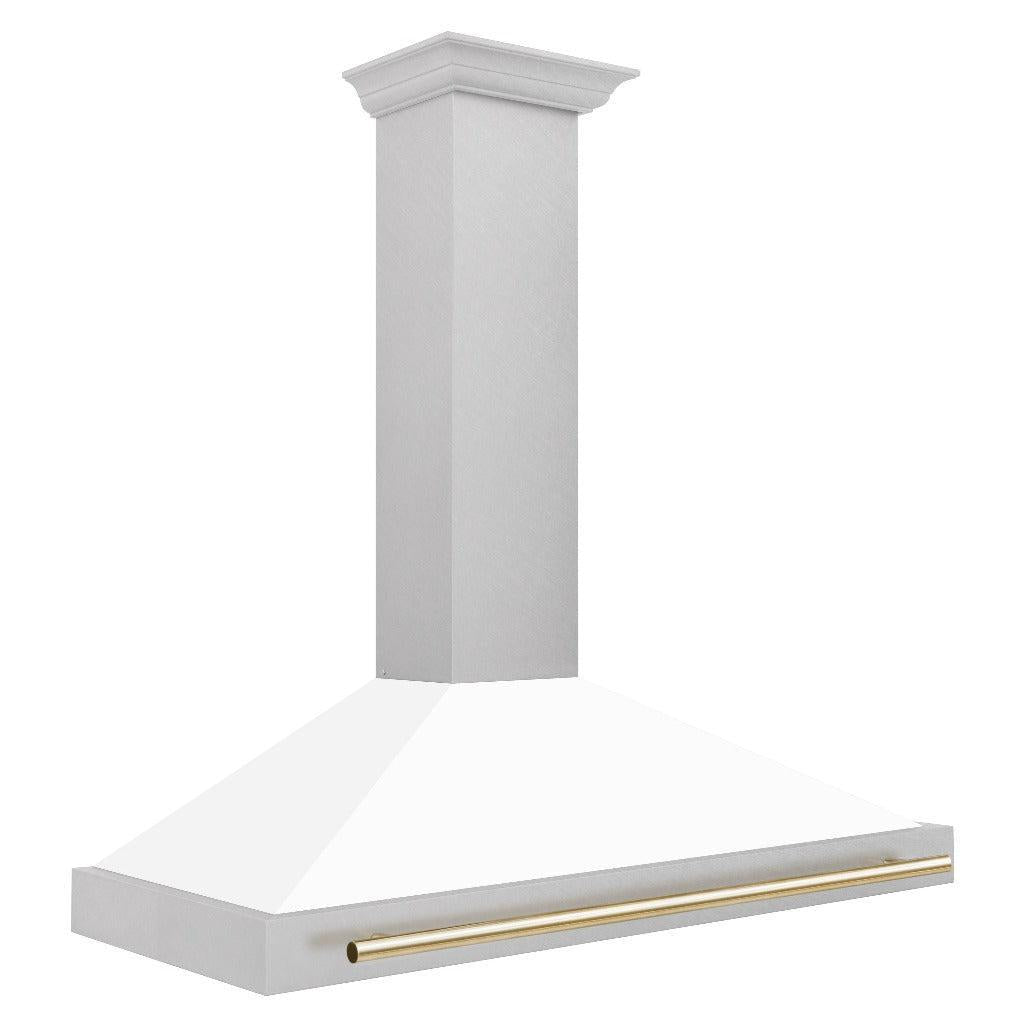 ZLINE KB4SNZ WM48 48-Inch Convertible Wall Mount Range Hood - Satin Stainless Steel with White Matte Shell & Accent Handle | Autograph Edition | Perfect for Modern Kitchens, Open-Concept Homes & Gourmet Cooking