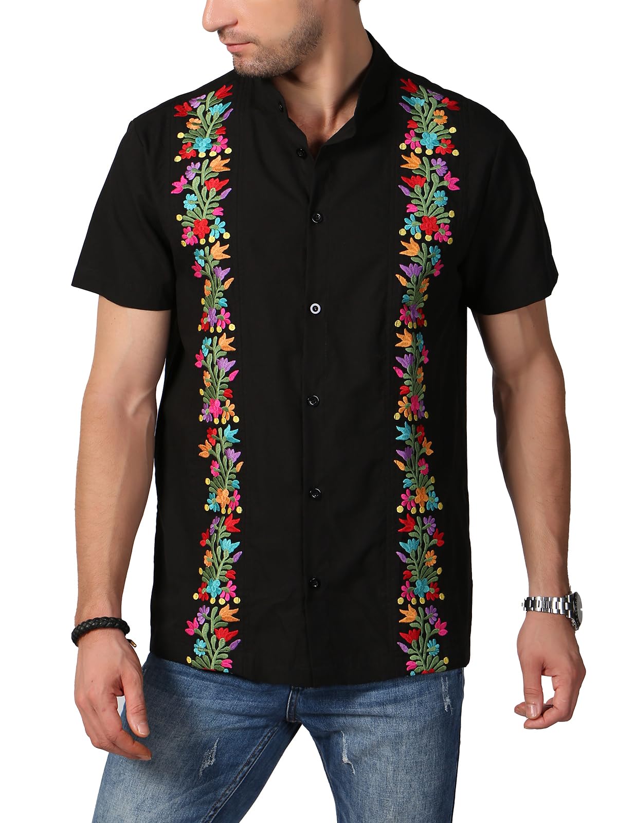 Authentic Mexican Guayabera Shirt for Men - Traditional Embroidered Button Down Dress Shirt with 4 Pockets | Perfect for Fiesta, Wedding, Beach & Summer Vacation Wear