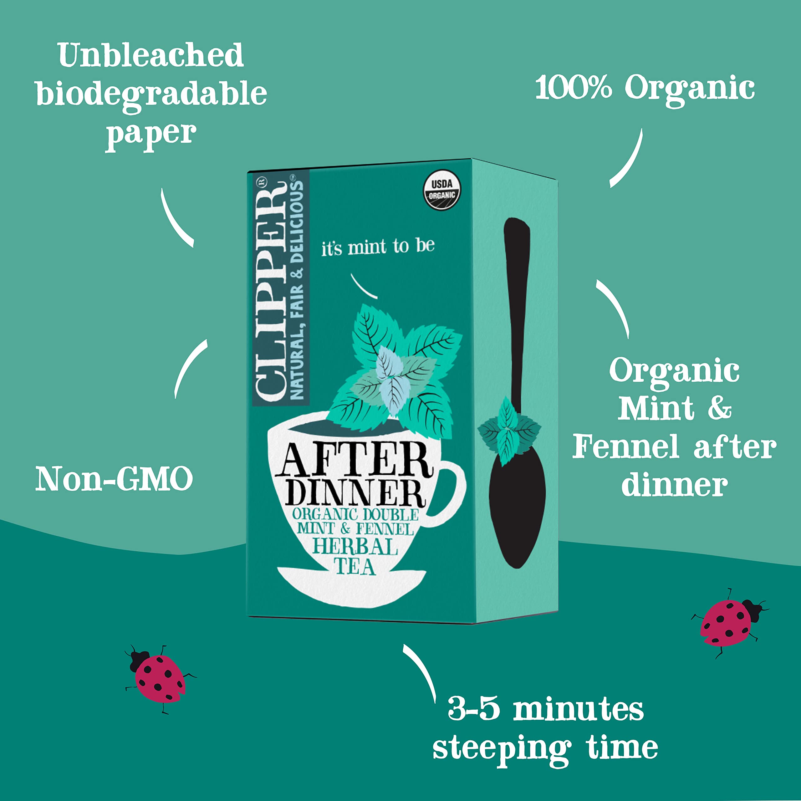Organic Mint & Fennel Herbal Tea Bags - USDA Certified, Non-GMO, Caffeine-Free British Blend (20 Count) - Perfect for After Dinner Relaxation & Digestive Support