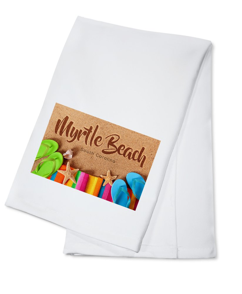 Myrtle Beach South Carolina Flip Flops Beach Design 100% Cotton Tea Towel - Decorative Kitchen Hand Towel for Home, Bathroom & Coastal Decor