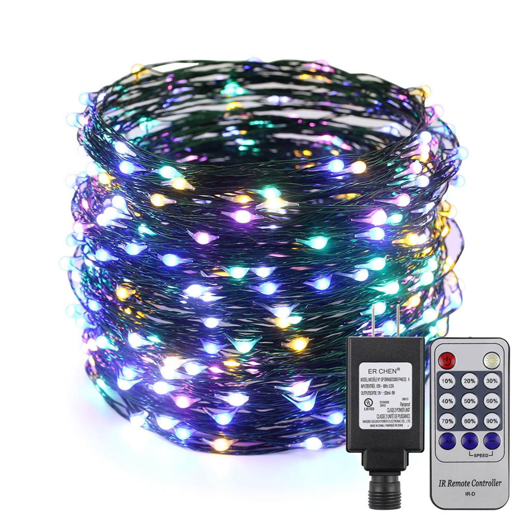 ER CHEN 99ft LED String Lights with 300 LEDs - Waterproof Fairy Lights for Indoor & Outdoor Use - Green Copper Wire Decorative Lights for Bedroom, Patio, Garden, Christmas Tree (Multicolor) - Perfect for Parties, Weddings & Holiday Decorations