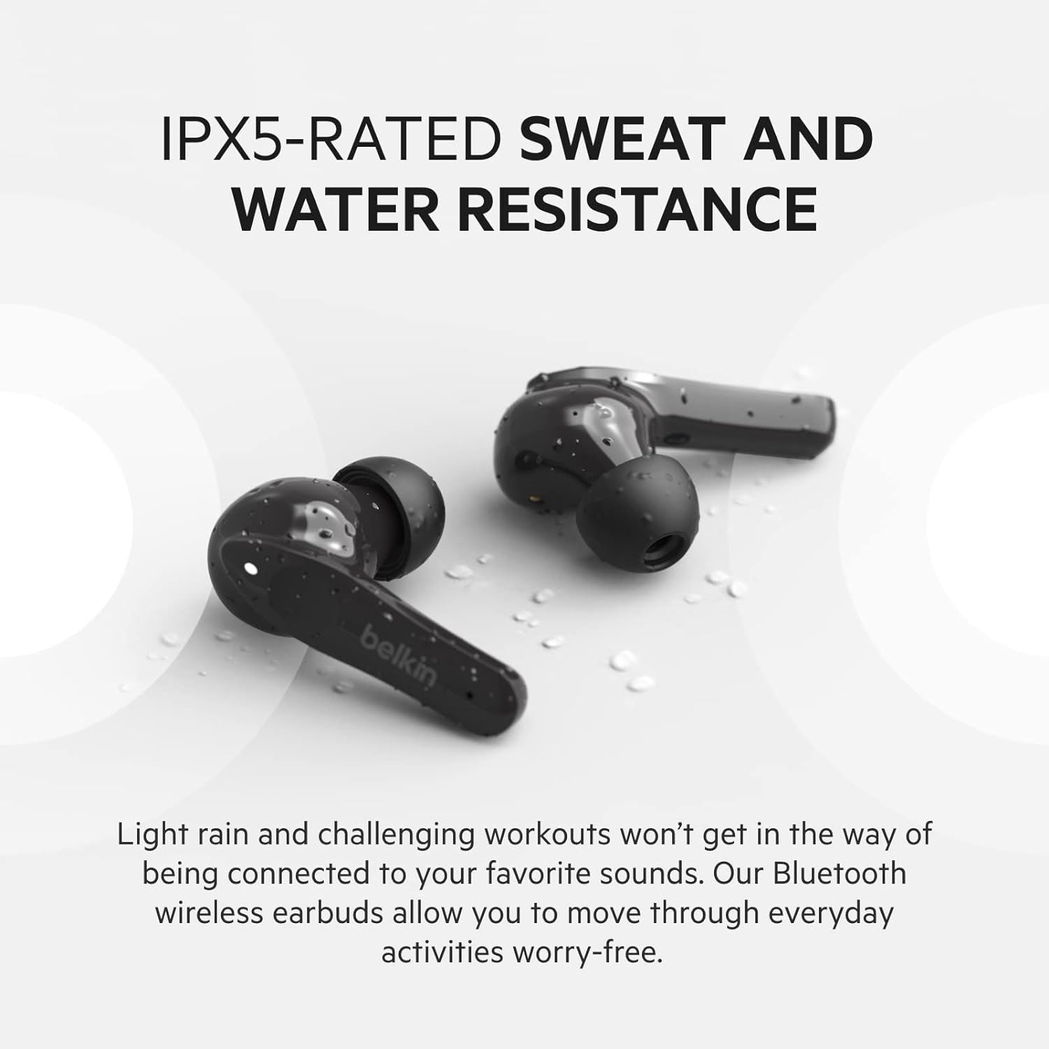 Belkin Soundform Move True Wireless Earbuds - Bluetooth 5.0, IPX5 Waterproof, 8H Playtime, Noise Cancelling Headphones (Black) - Perfect for Gym, Running & Travel