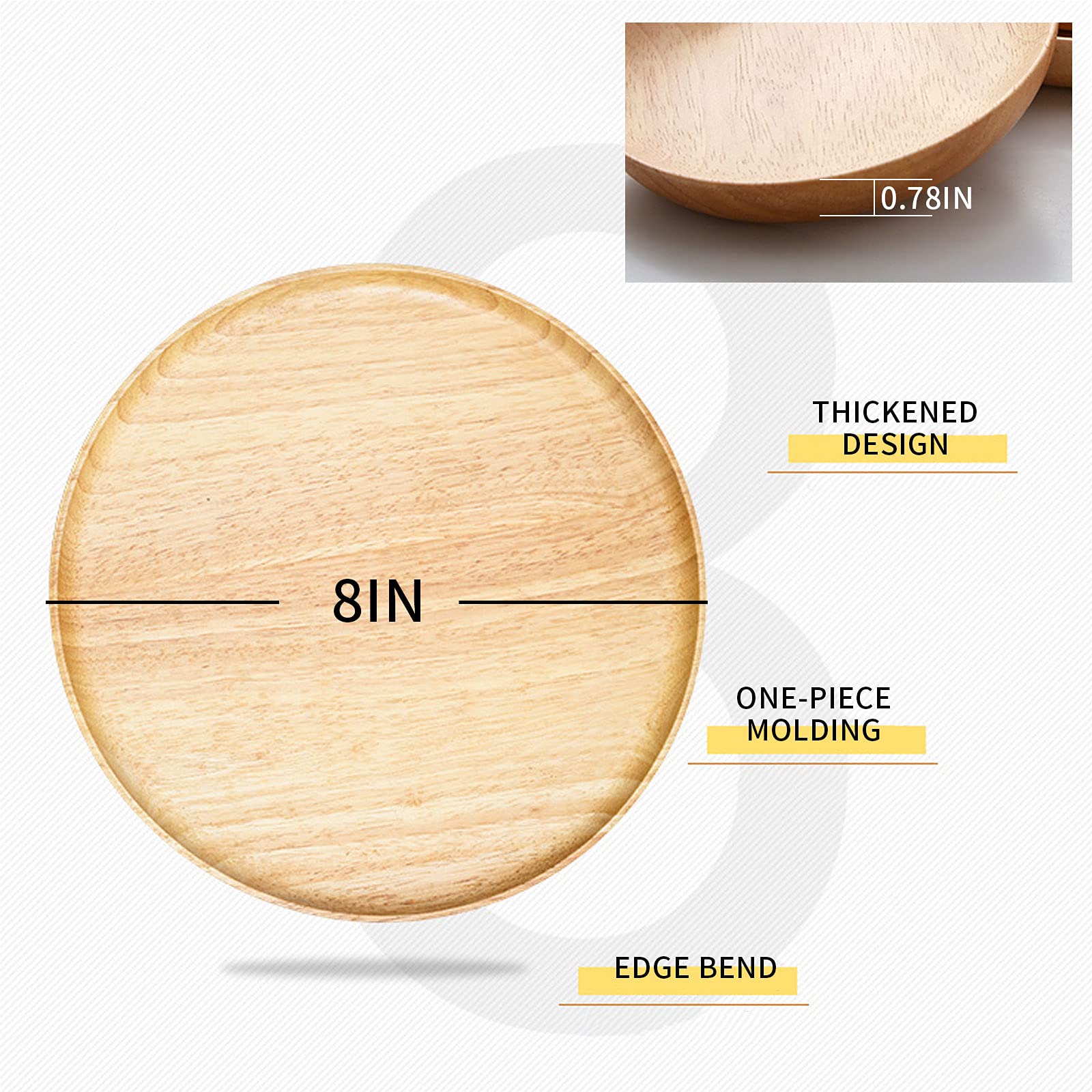 Myuilor 8-Inch Acacia Wood Dinner Plates Set of 3 - Handcrafted Solid Wood Plates for Snacks, Desserts & Meals - Lightweight & Easy to Clean - Perfect for Dining, Picnics, Camping & Home Decor