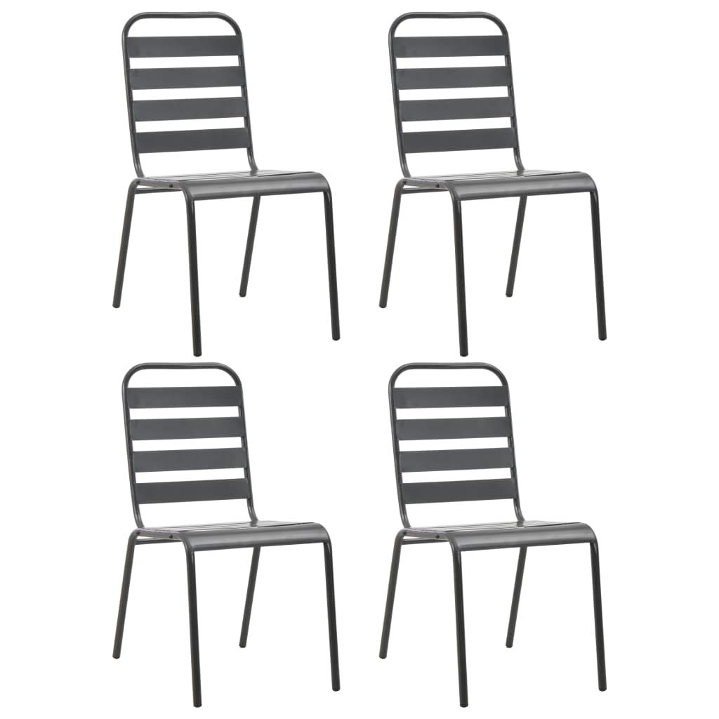 Modern Outdoor Dining Chairs Set of 4 - Steel Frame Slatted Design Dark Gray Patio Furniture for Garden, Porch, Balcony & Indoor Use - Perfect for Backyard BBQs, Poolside Relaxation & Al Fresco Dining