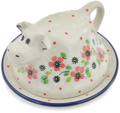 Authentic Polish Pottery 4.75-inch Butter Dish - Handcrafted Ceramika Artystyczna Scarlet Design with Certificate | Elegant Tableware for Breakfast, Brunch & Kitchen Decor
