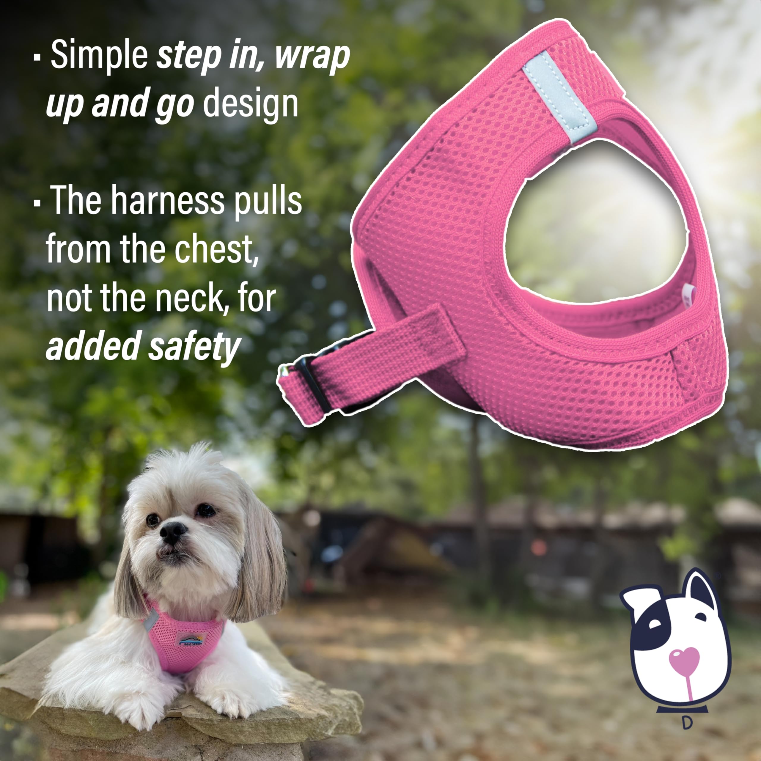 Doggie Design No-Choke Dog Harness - Breathable Mesh Polyester Pet Vest with Easy Step-in Design for Small to Medium Dogs - Candy Pink Size M - Perfect for Walking, Hiking & Outdoor Adventures