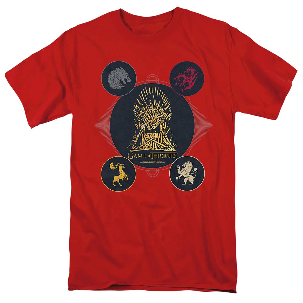 Game of Thrones 4 Houses 4 The Throne Unisex T-Shirt for Men & Women - Red Large Size - Perfect for Cosplay, Conventions & GOT Fan Events