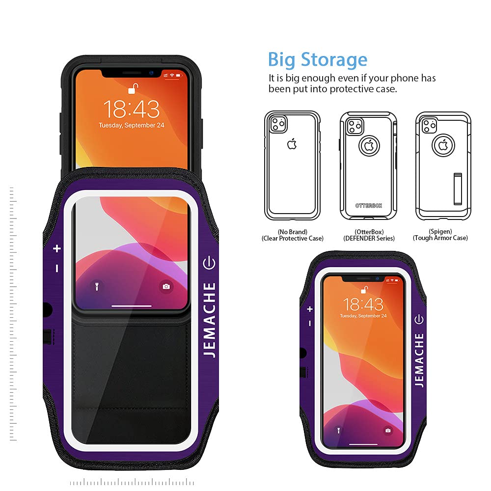 JEMACHE iPhone 16 15 Pro Armband - Running & Gym Workout Armband with AirPods Holder for iPhone 16/15/14/13/12 Pro - Perfect for Jogging, Fitness Training & Outdoor Activities (Purple)
