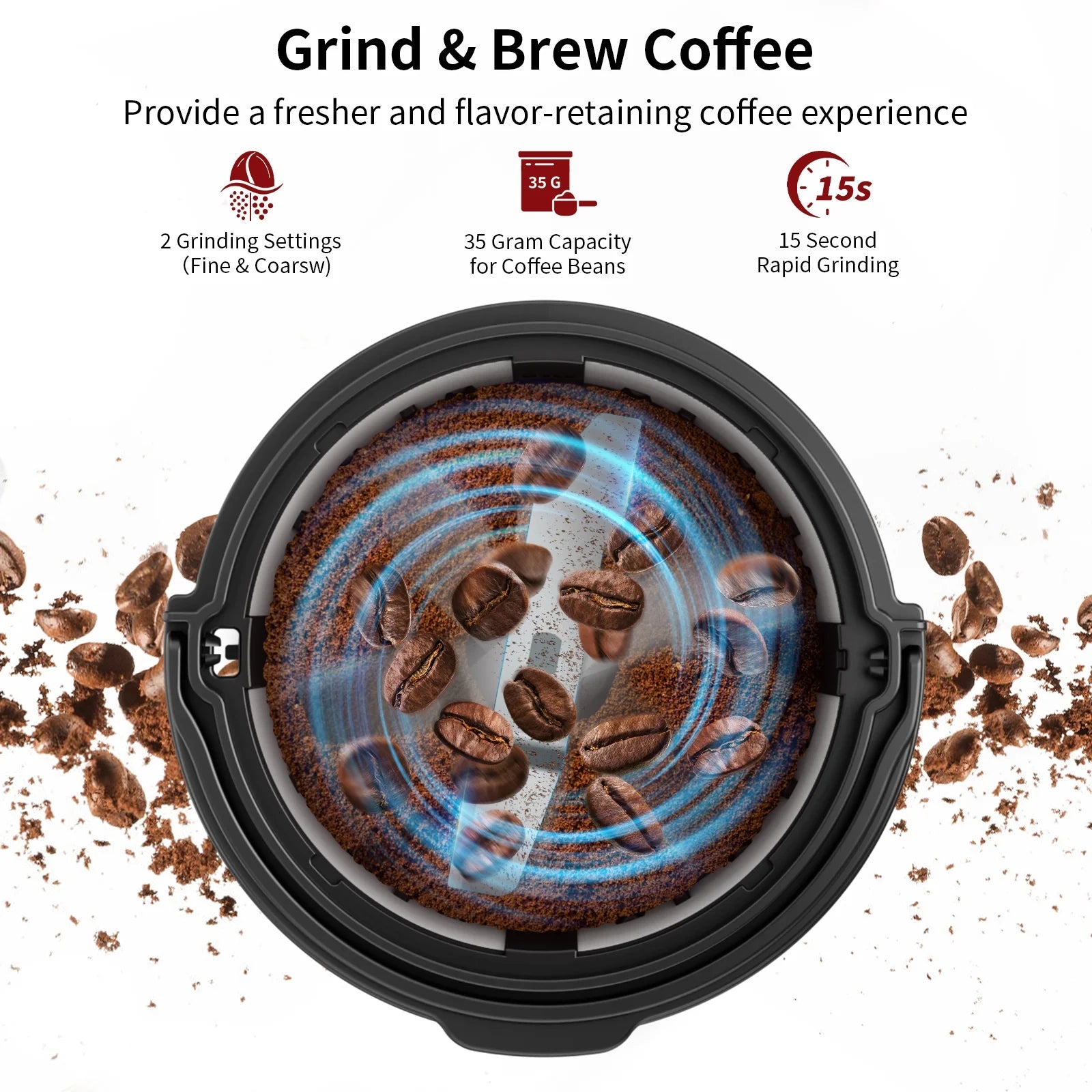 Premium Single Serve Coffee Maker with Built-in Grinder - Compatible with Whole Beans & Ground Coffee - Includes Travel Mug for Home, Office & On-the-Go Use