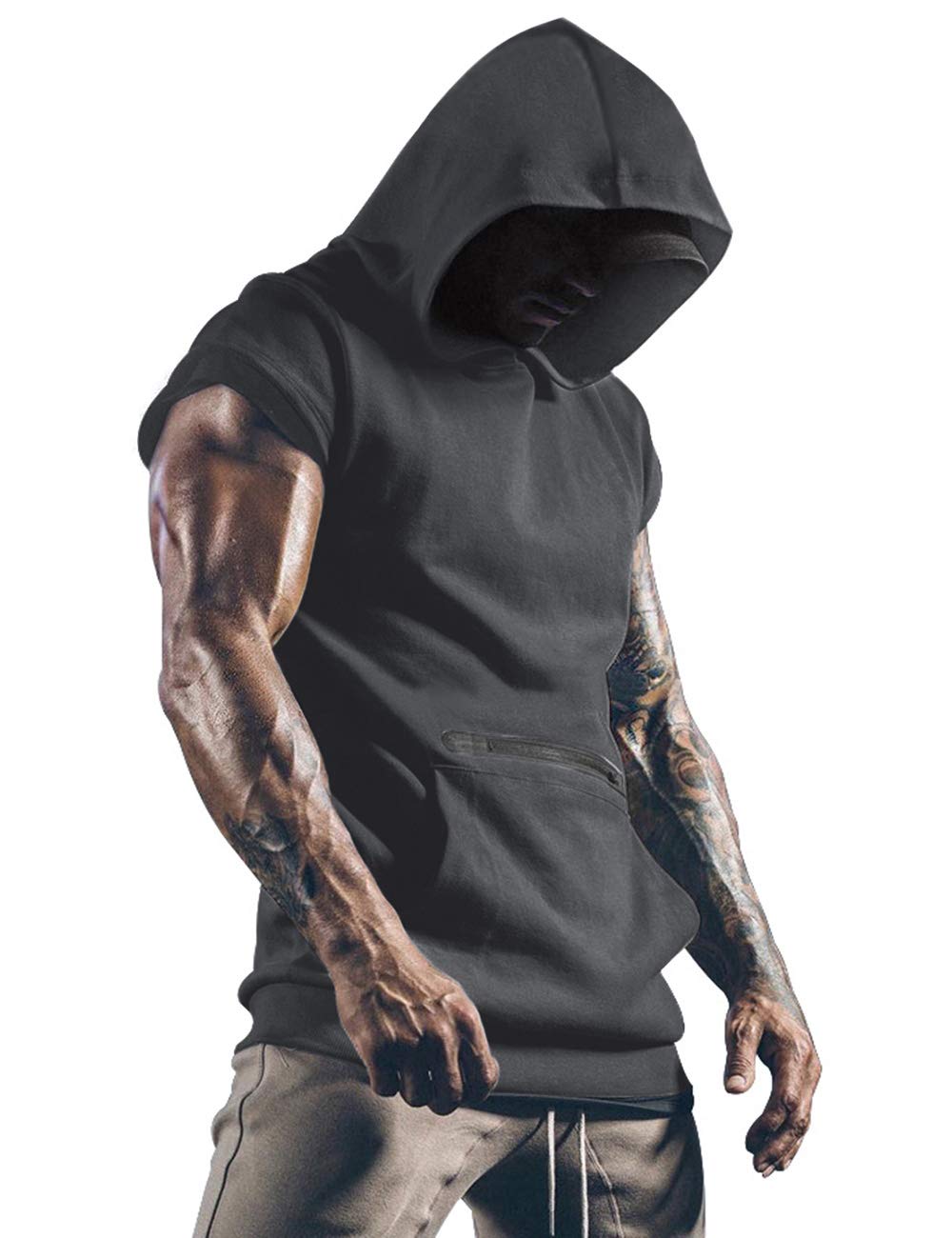 iWoo Men's Muscle Fit Hooded Workout T-Shirt with Pocket - Gym, Running & Casual Wear for Active Lifestyles
