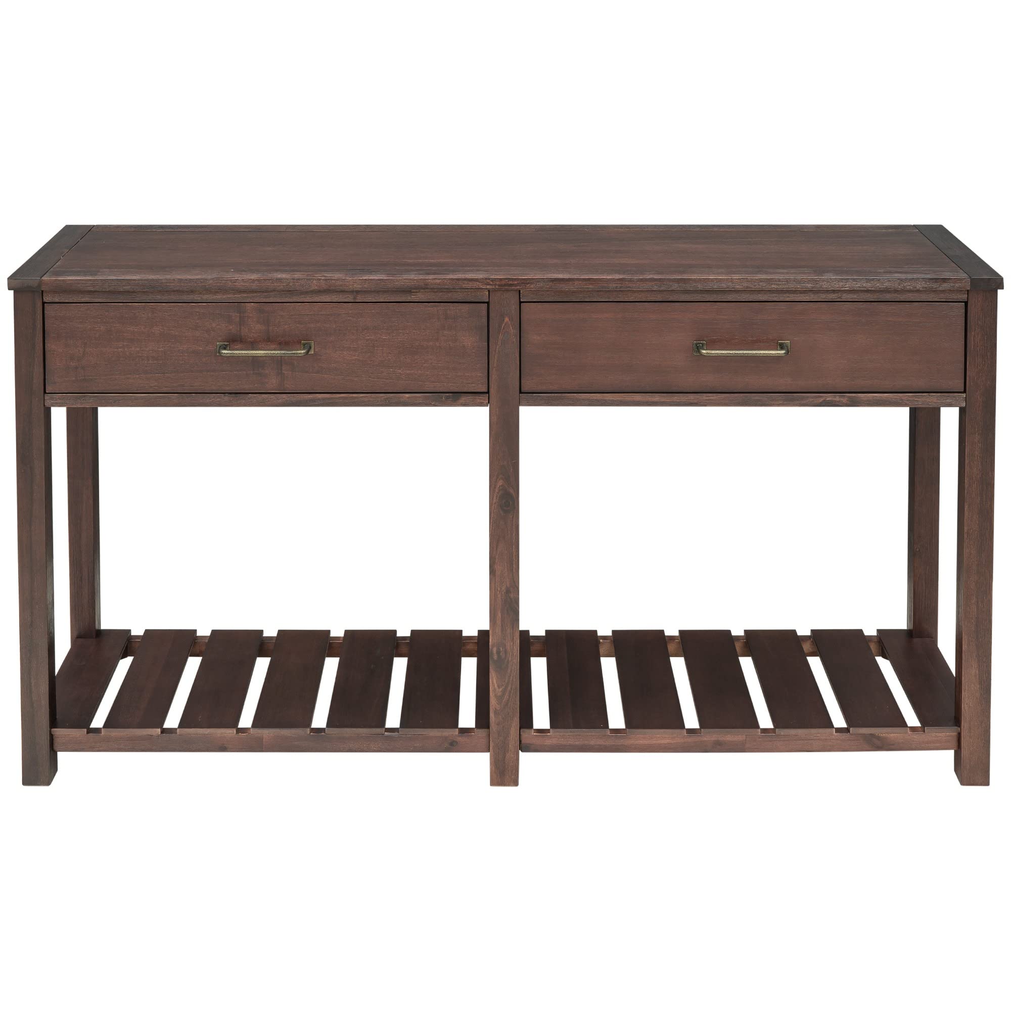 Solid Wood Console Table with 2 Drawers & Slatted Shelf - Entryway Sofa Table with Storage for Living Room, Hallway, Bedroom - Espresso Brown Finish for Home Decor & Organization