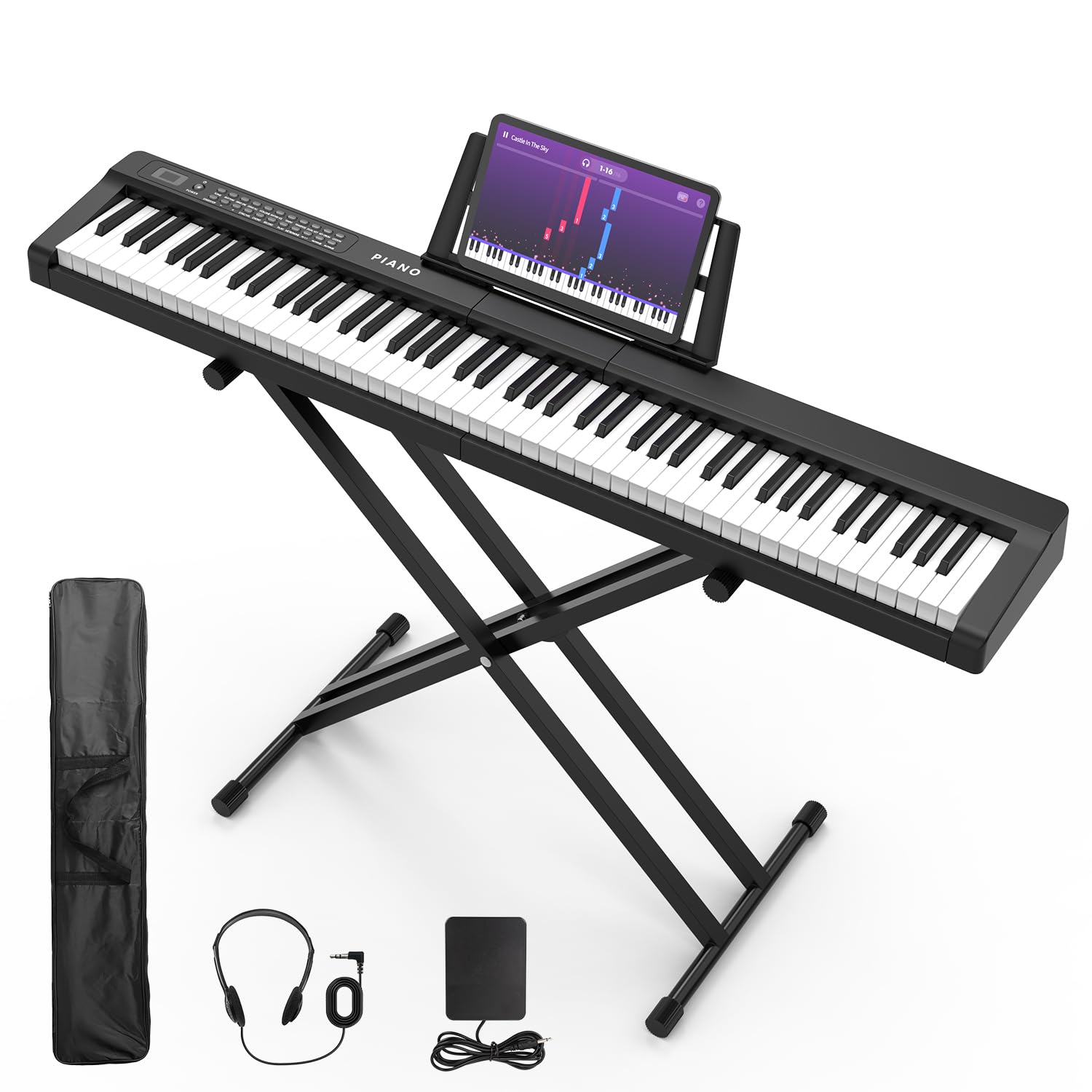 88-Key Digital Piano with Semi-Weighted Keys - Full Size Electronic Keyboard with Stand, Built-In Speakers, Sustain Pedal & Bluetooth - MIDI/USB/MP3 Connectivity - Perfect for Beginners & Adults - Ideal for Home Practice, Studio Recording & Live Performances