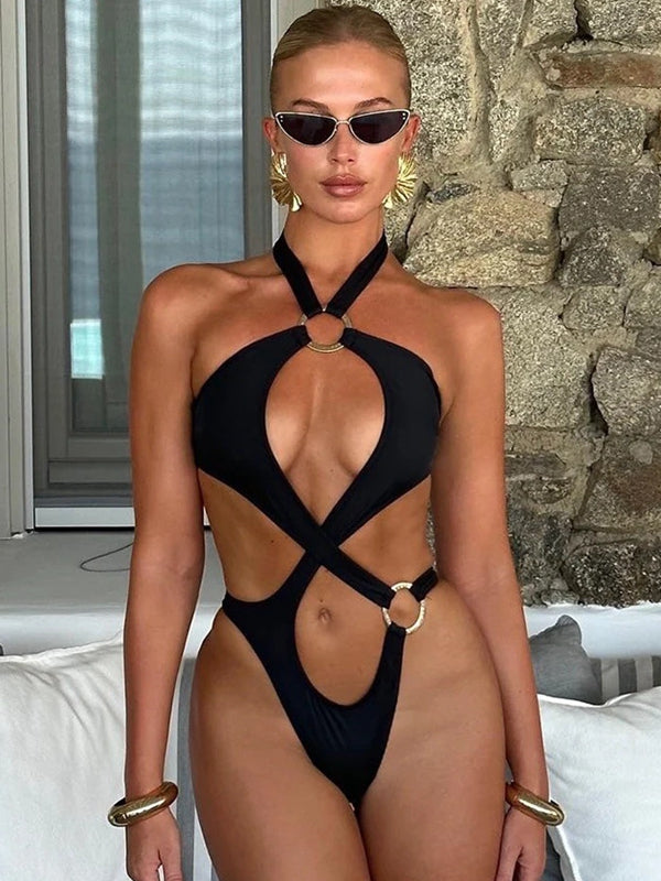 ZASUWA Women's Sexy Cutout One Piece Swimsuit - Cross Back Design for Beach, Pool & Summer Vacations