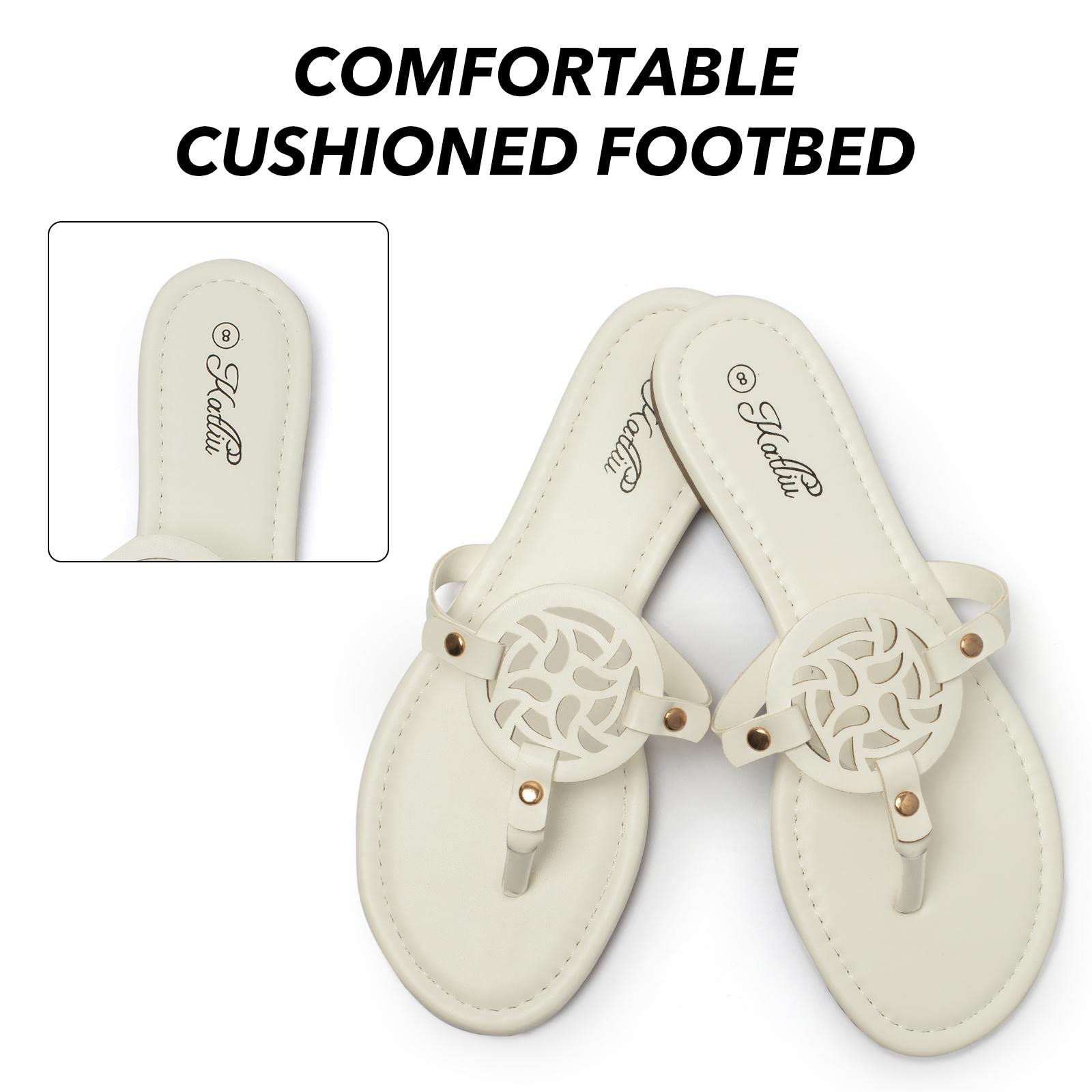 Katliu Women's Comfortable Flat Sandals - Dressy Thong Flip Flops for Beach, Pool, Vacation & Summer Outfits