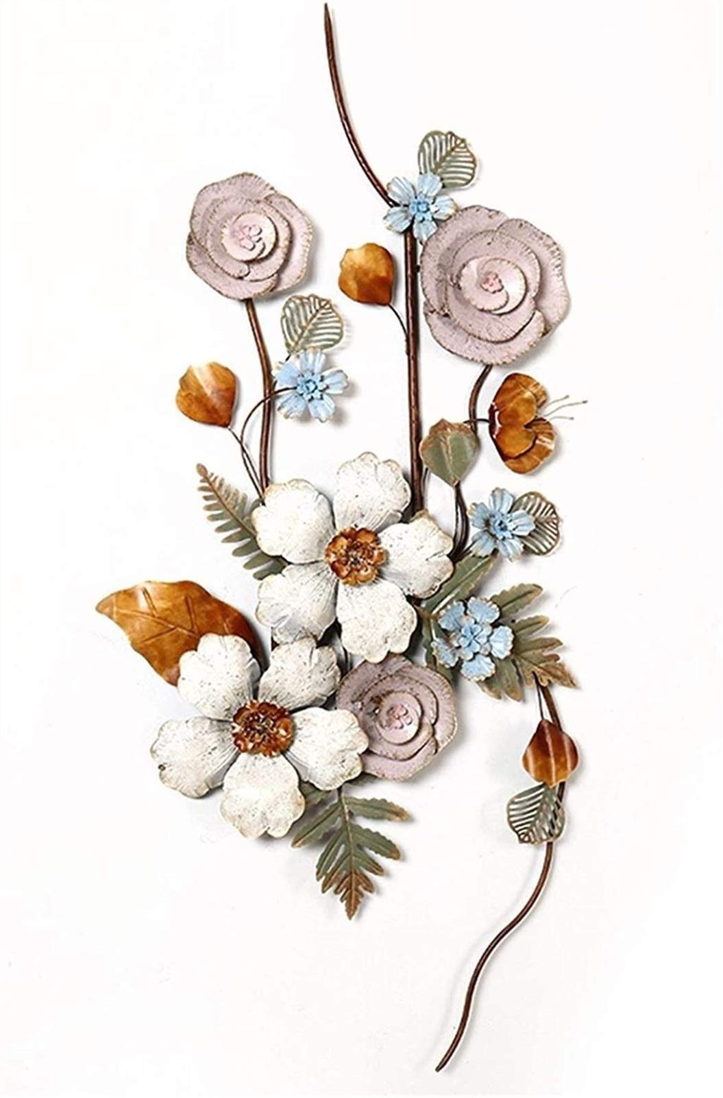 Hand-Welded Multi-Color Iron Flower Wall Sculpture - Unique Wall Art Decor for Living Room, Porch & Garden - Durable Metal Wall Hanging Home Decoration (Color A)