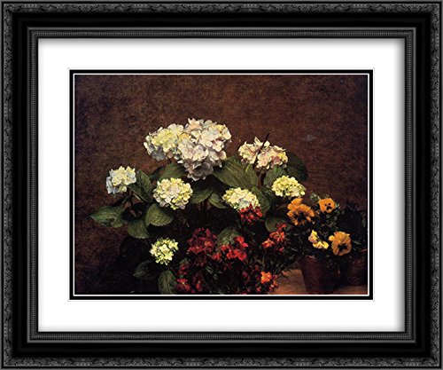 24x20 Black Ornate Frame Double Matted Museum Art Print - Hydrangeas, Cloves and Pansies by Ignace Henri Jean Fantin Latour | Floral Wall Decor for Living Room, Bedroom & Office