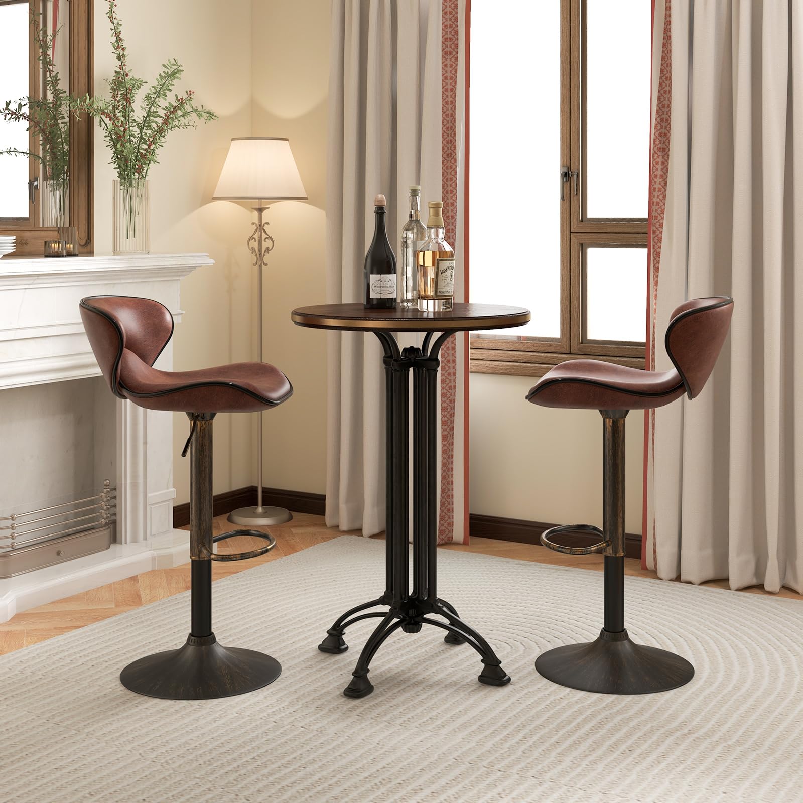 COSTWAY Set of 2 Swivel Bar Stools with Backrest & Footrest - Adjustable Height Counter Stools for Kitchen Island, Home Bar, Dining Room & Pub - Dark Brown Barstools for Comfortable Seating & Stylish Decor