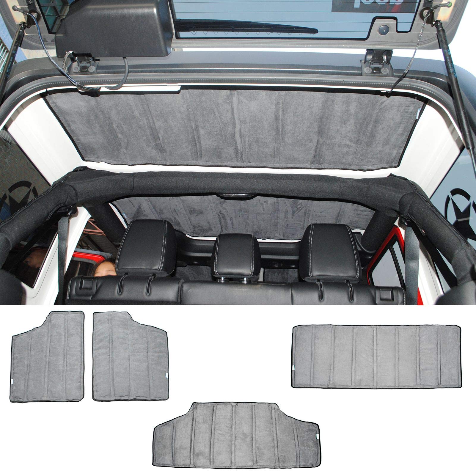 JeCar Jeep JK Headliner - Hardtop Roof Heat Insulation Kit for 2012-2018 Jeep Wrangler JK & Unlimited 4-Door (Grey) | Noise Reduction & Temperature Control for Off-Road Adventures & Daily Commuting