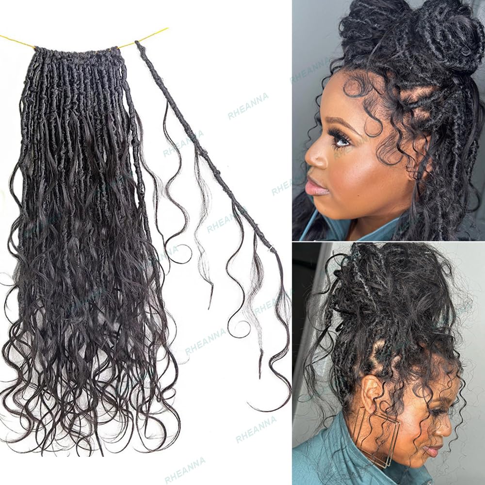 Pre-Lopped Crochet Boho Locs with Human Hair Curls - 22 Inch 48 Strands Body Wave Goddess Locs for Natural Hairstyles - Perfect for Protective Styling, Weddings & Boho Chic Looks