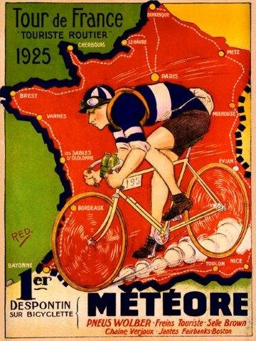 Vintage 1925 Tour de France Bicycle Race Poster - Meteore French Map Travel Tourism Art Print 36