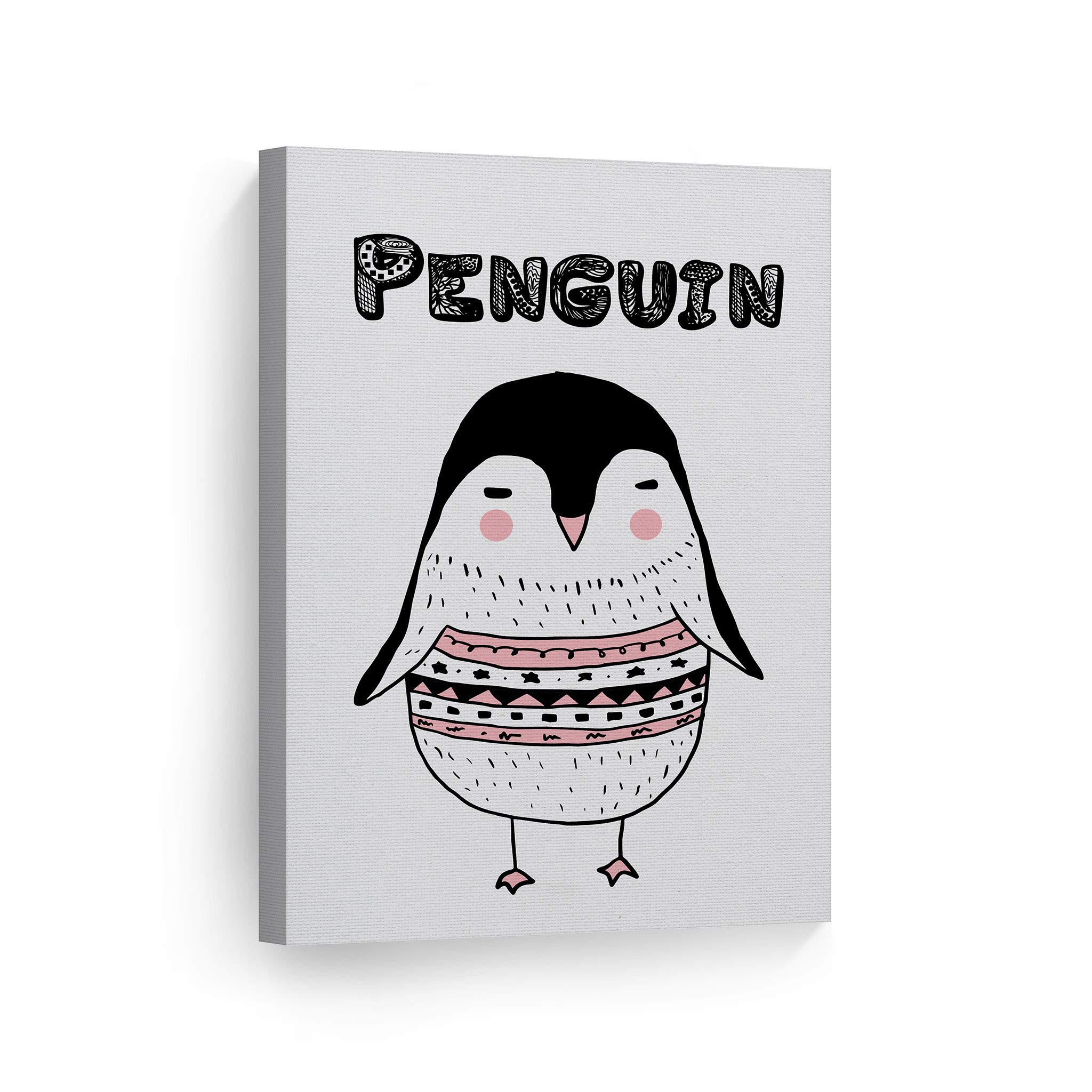 Handmade Penguin Canvas Wall Art - Scandinavian Illustration Kids Room Decor, Nursery Wall Art, Ready to Hang (36x24 inches) - Perfect for Baby Rooms, Playrooms & Children's Bedrooms | 100% Made in USA