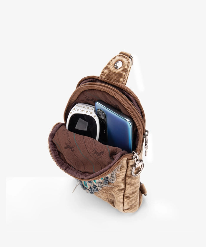 Montana West Aztec Denim Sling Bag for Women - Stylish Crossbody Purse with Adjustable Strap, Perfect for Travel, Shopping & Everyday Use