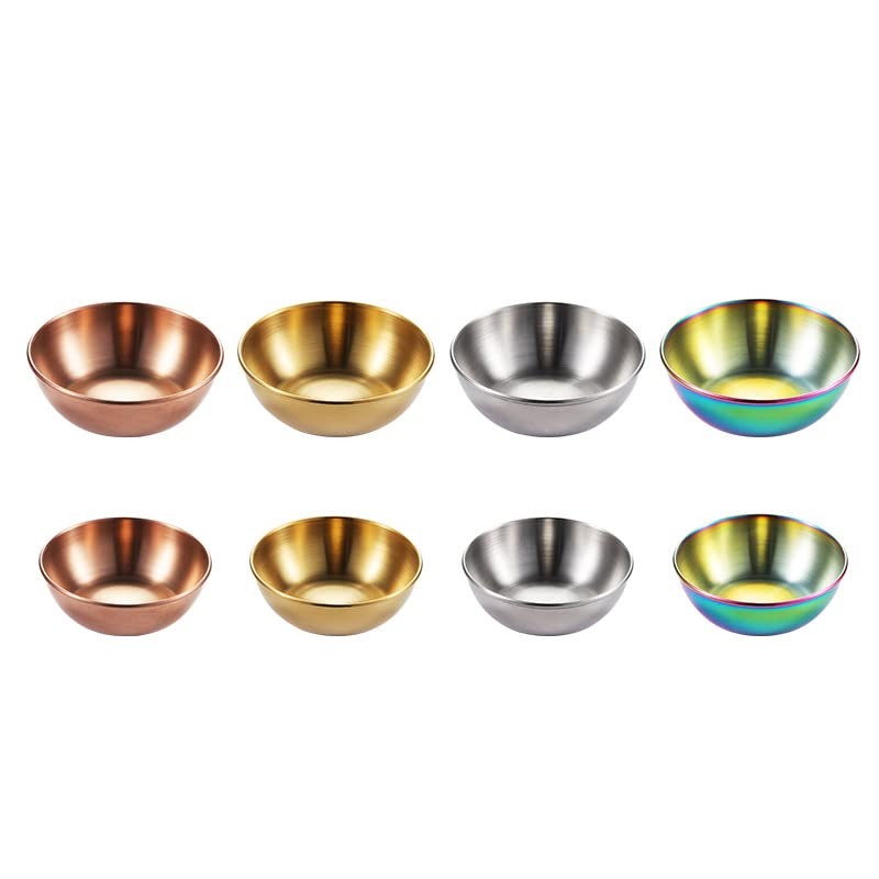 12PCS 3.46 Inch Stainless Steel Mini Sauce Bowls - Gold Round Individual Seasoning Dishes for Sushi, Dipping Sauces & Appetizers | Perfect for Restaurants, Home Dining & Party Serving