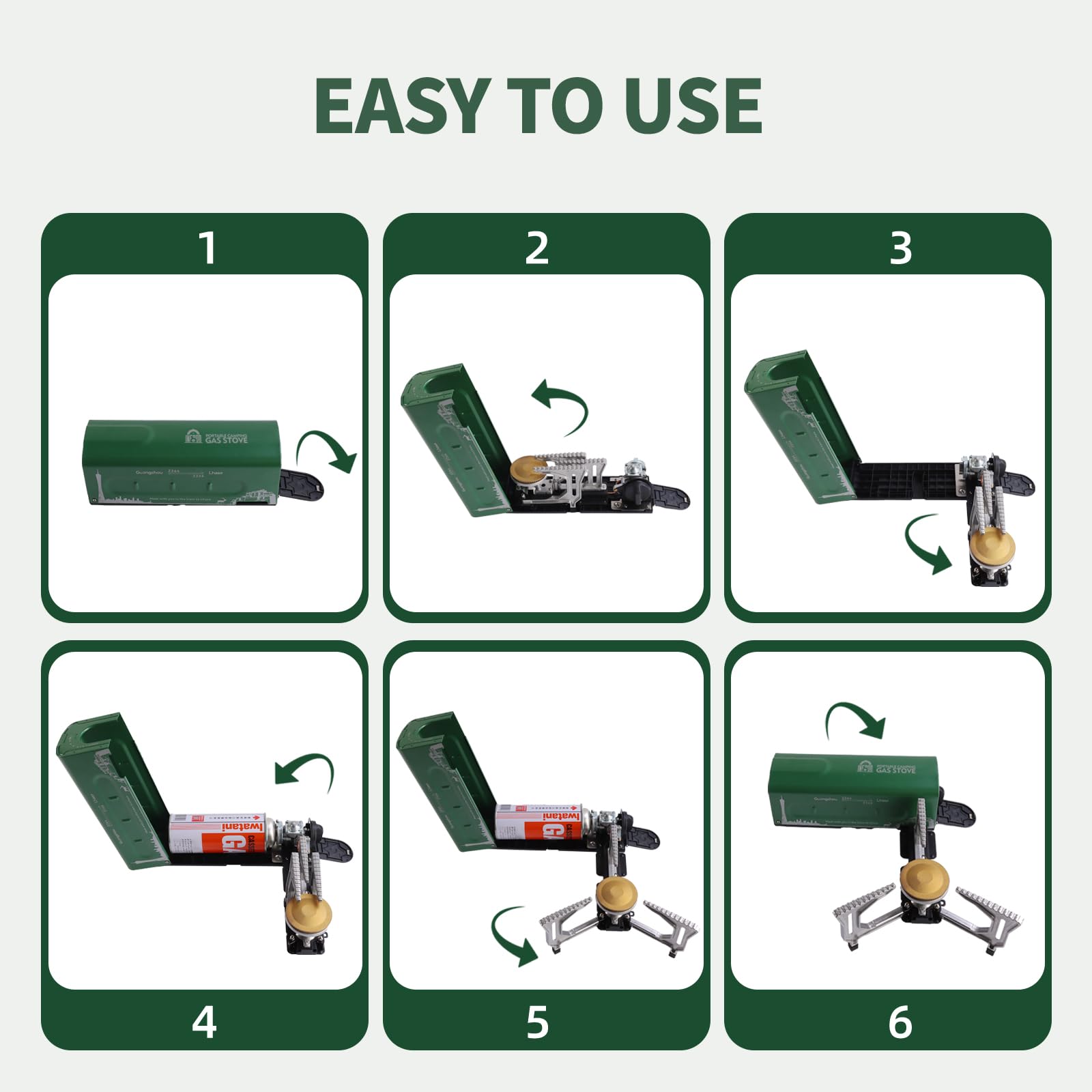 Portable Butane Camping Stove with Carrying Bag - Compact Folding Gas Stove for Outdoor Cooking, Backpacking, Hiking, RV Trips & Picnics | Perfect for Camping, Emergency Preparedness & Home Use (Green)