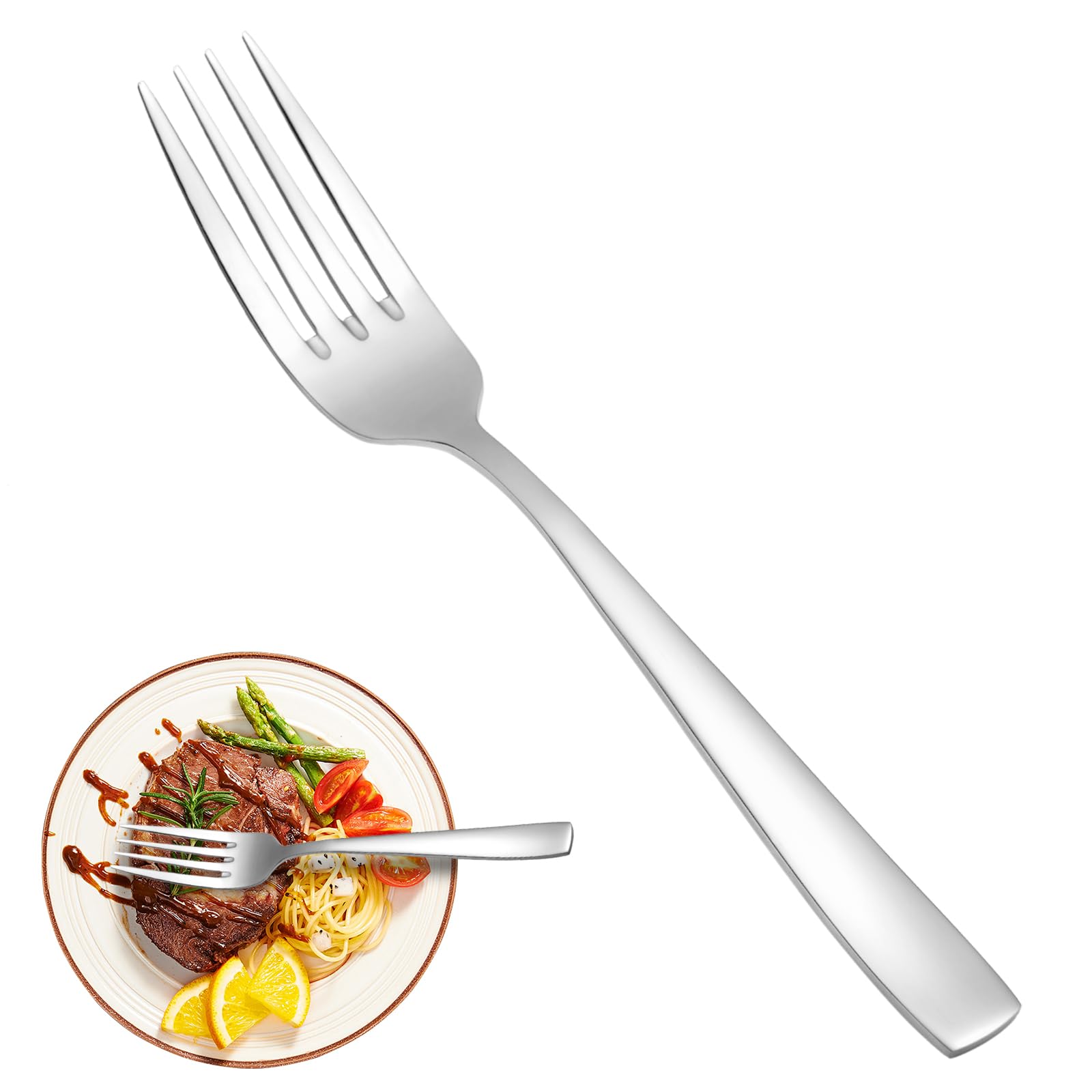 16-Piece Stainless Steel Dinner Fork Set - Food Grade 18/10 Mirror Finish - 8