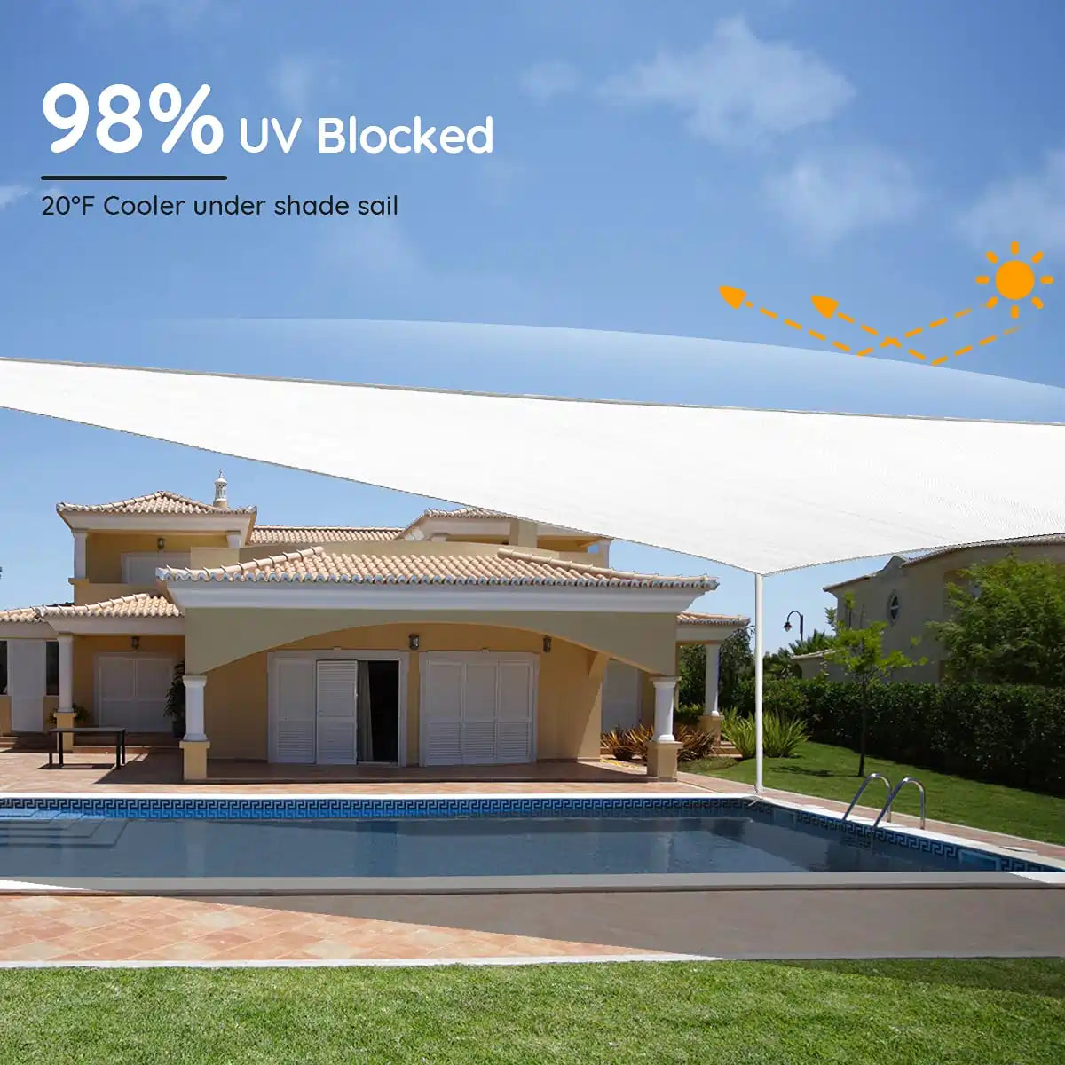 24' x 24' Square Shade Sail - UV Protection Outdoor Canopy for Patio, Garden, and Pool Area - Perfect for Sun Shade and Relaxation in Backyard