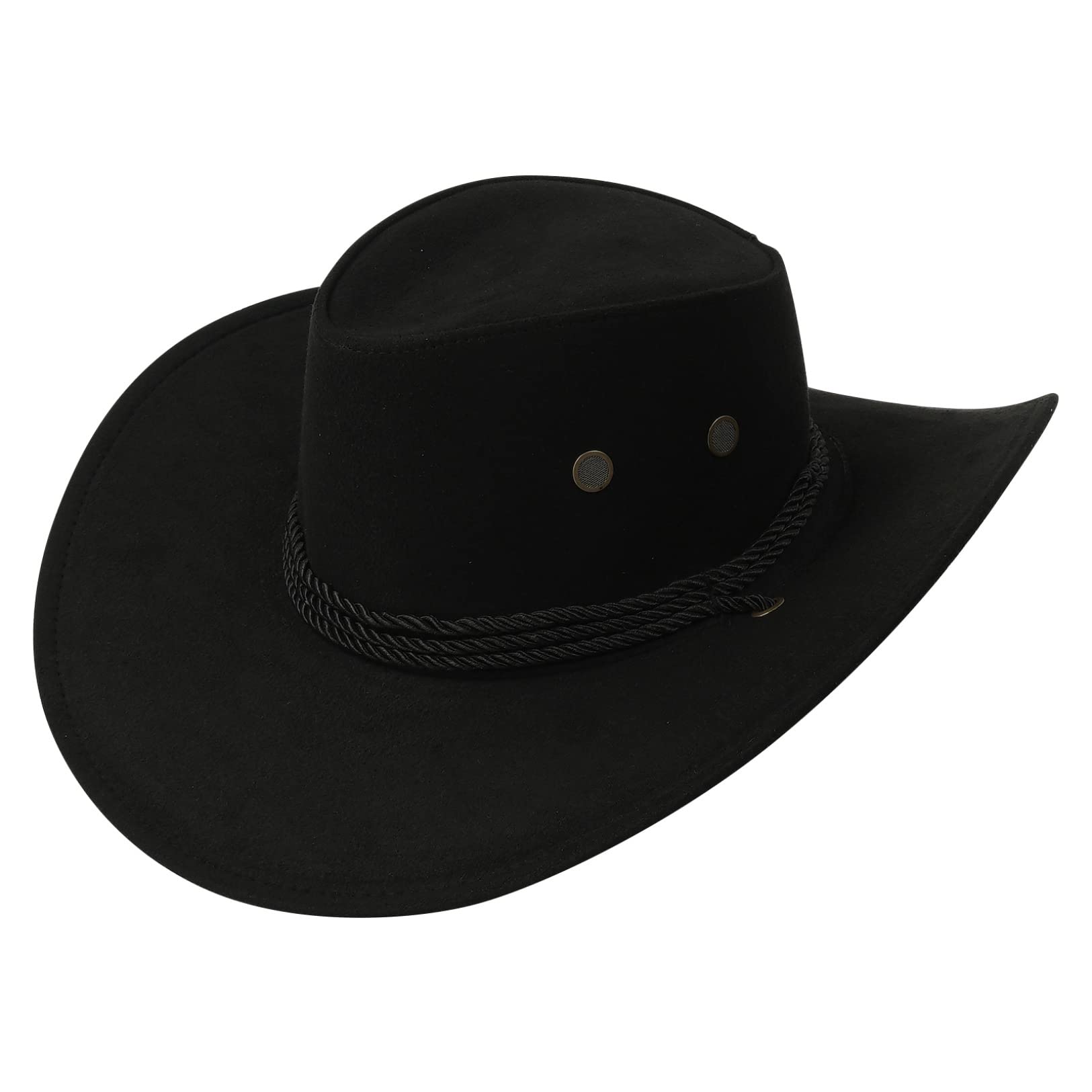 Men's & Women's Western Cowboy Hat - Flat Top Wide Brim Cowgirl Hat for Outdoor Riding, Travel & Country Style - Adjustable Drawstring (Black) | Perfect for Rodeo, Horseback Riding, Music Festivals & Country Themed Parties
