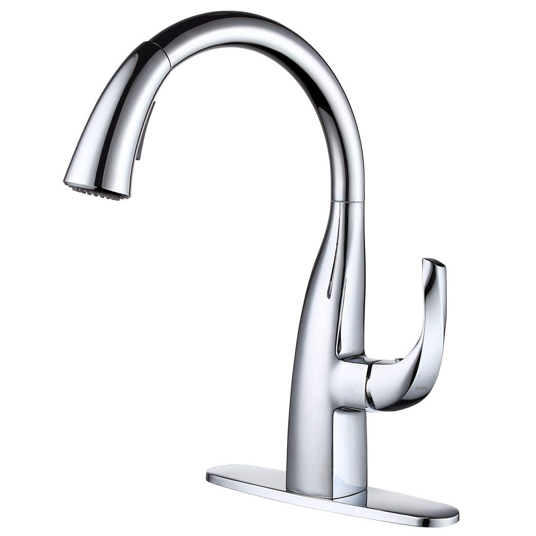 WOWOW Pull Down Kitchen Faucet with Dual Function Sprayer & 4