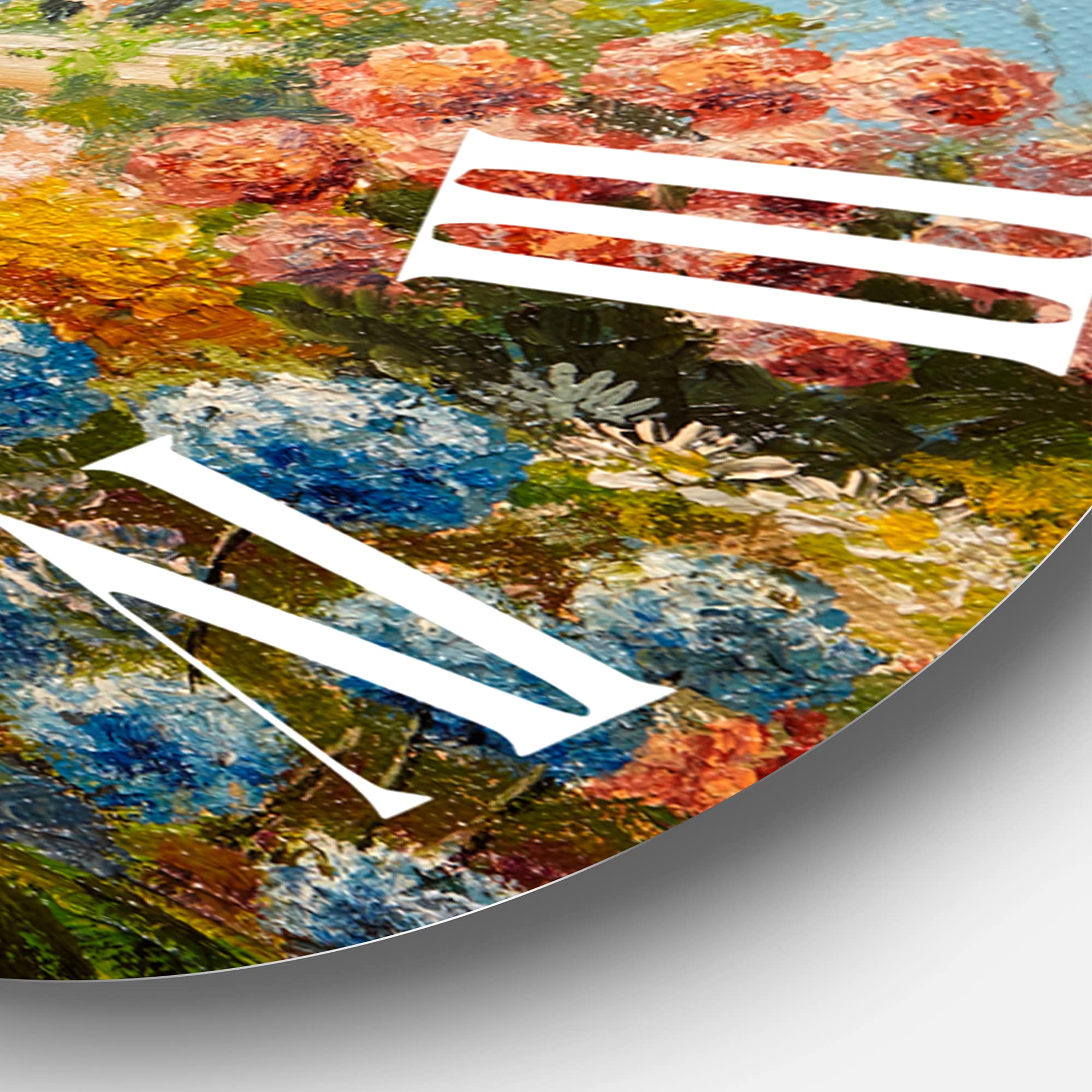 DesignQ Traditional Wall Clock 'Stone Stairs in The Blossoming Forest' - Large Landscape Nature Wall Clock for Bedroom, Living Room, Office Decor - Perfect for Home & Office Interior Design