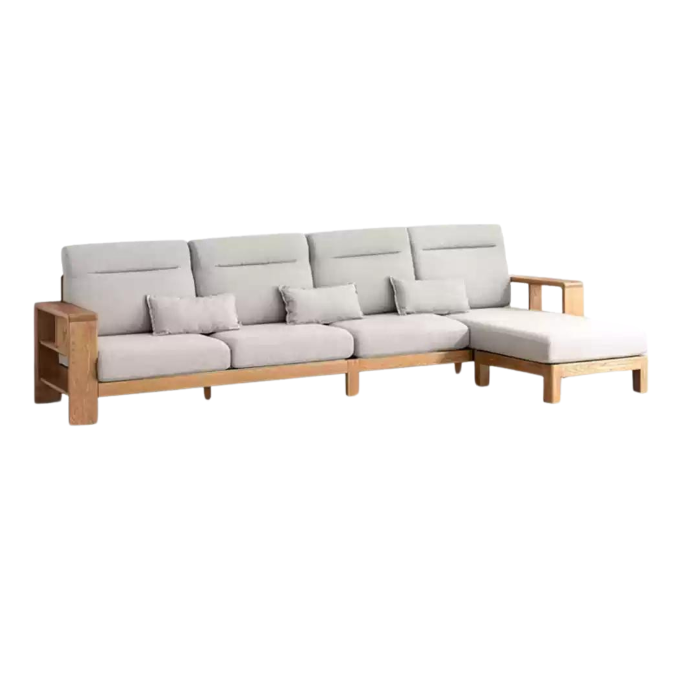 Premium Oak Solid Wood Sectional Sofa Set - Modern L-Shaped Couch with Storage for Living Room, Lounge & Family Room - Durable Hardwood Furniture for Home Decor