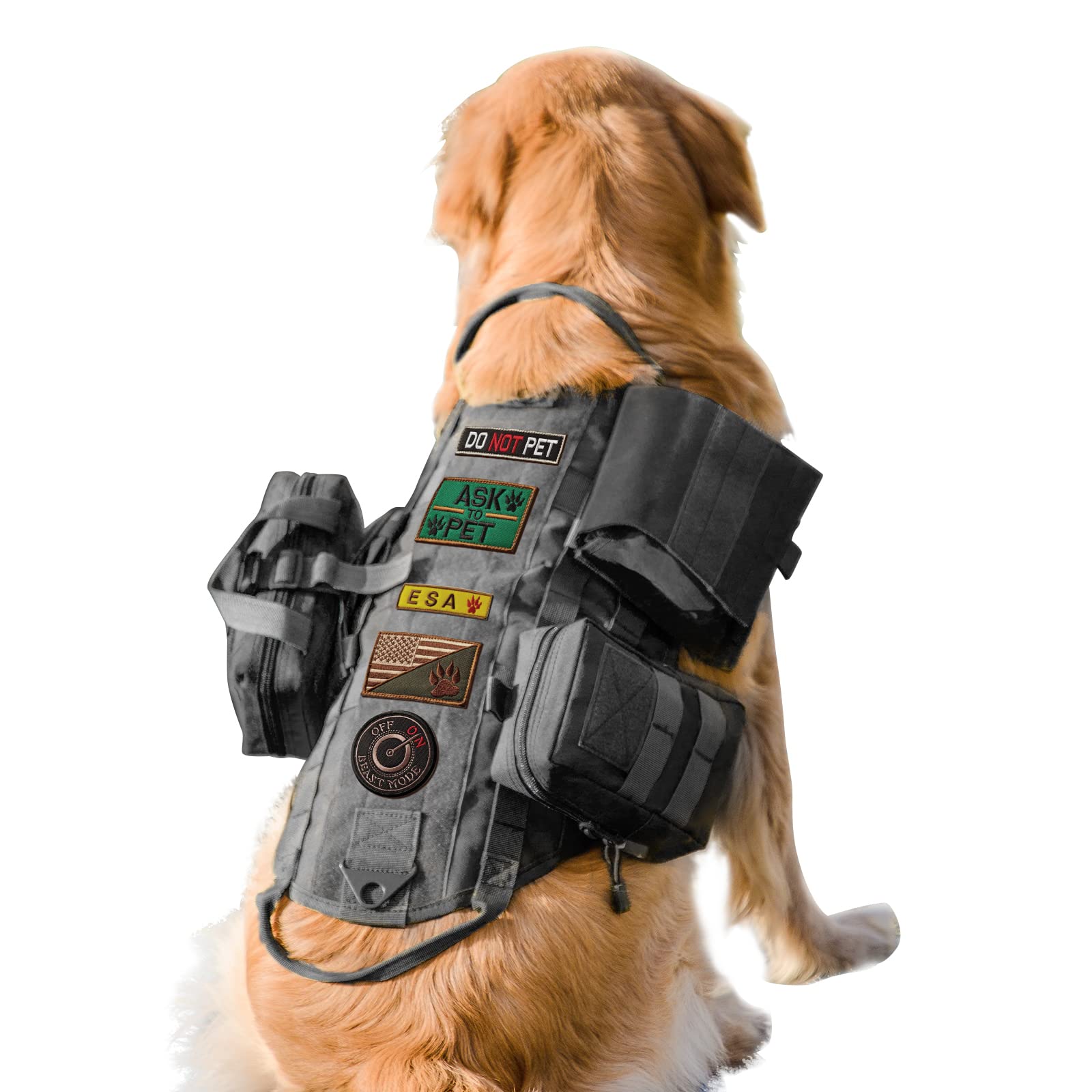 Tactical Dog Harness with Pouches - Adjustable Military Vest for Large & Medium Dogs | No-Pull Service Dog Harness with Handle & Hook Loop Panels | Perfect for Walking, Hiking & Training Outdoor Adventures