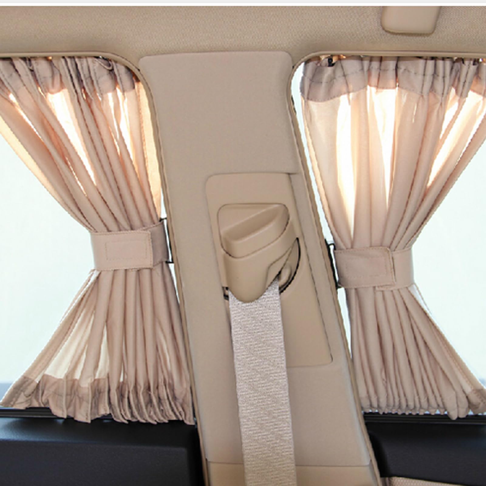2Pcs Removable Slidable Car Side Window Curtains - Foldable Sunshade for Automobile Windows, UV Protection & Privacy (Beige) - Perfect for Road Trips, Baby Protection & Summer Driving