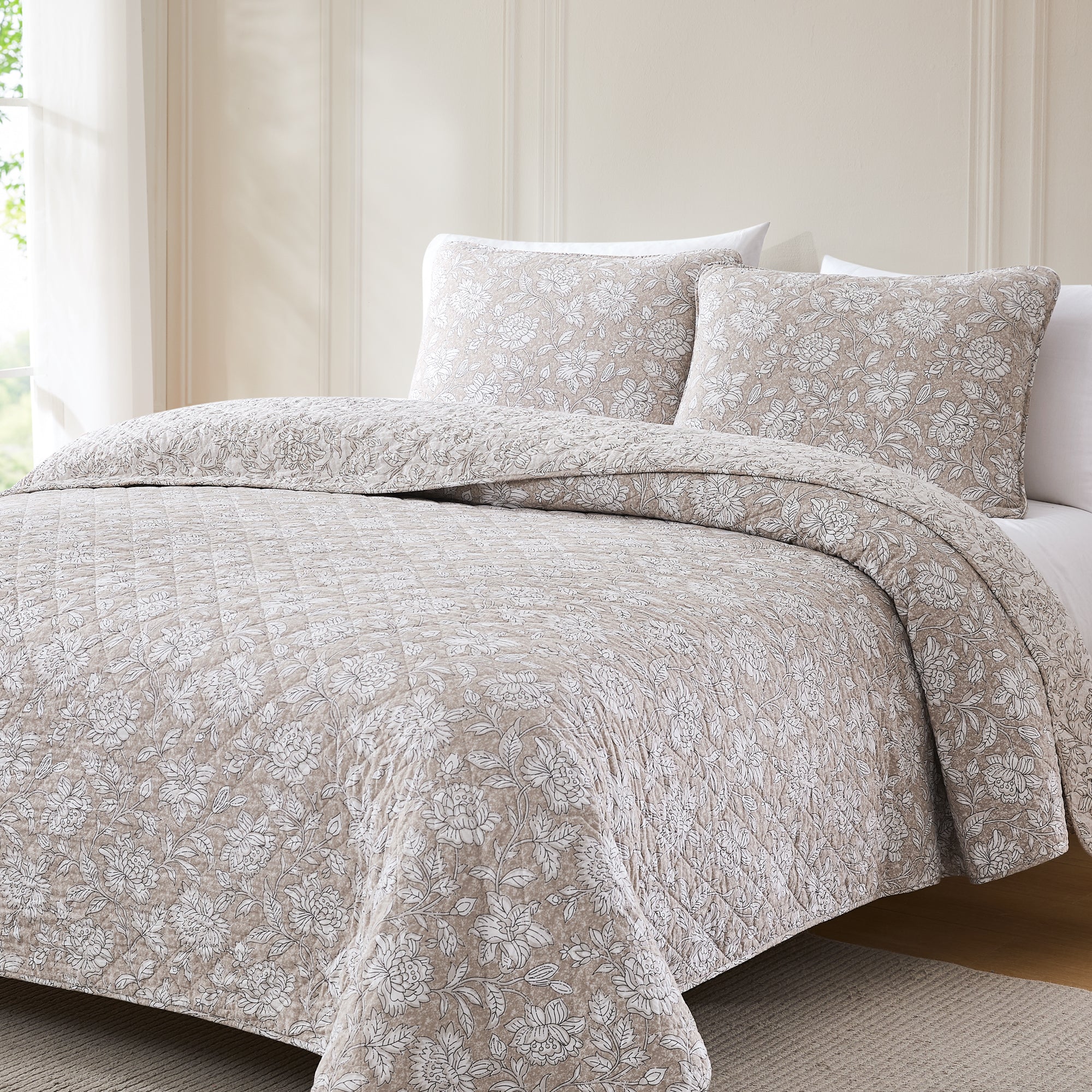 Zara Floral Block Reversible Cotton Quilt Set - Queen Size Bedding, Soft & Breathable Comforter Cover with Pillowcases - Perfect for Spring & Summer Bedroom Decor