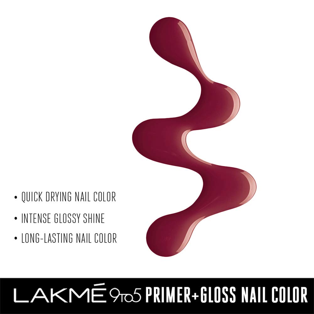 Lakmé 9 to 5 Primer + Gloss Nail Polish - Red Alert (6ml) | Long-Lasting Shine & Vibrant Color for Professional & Everyday Nail Looks