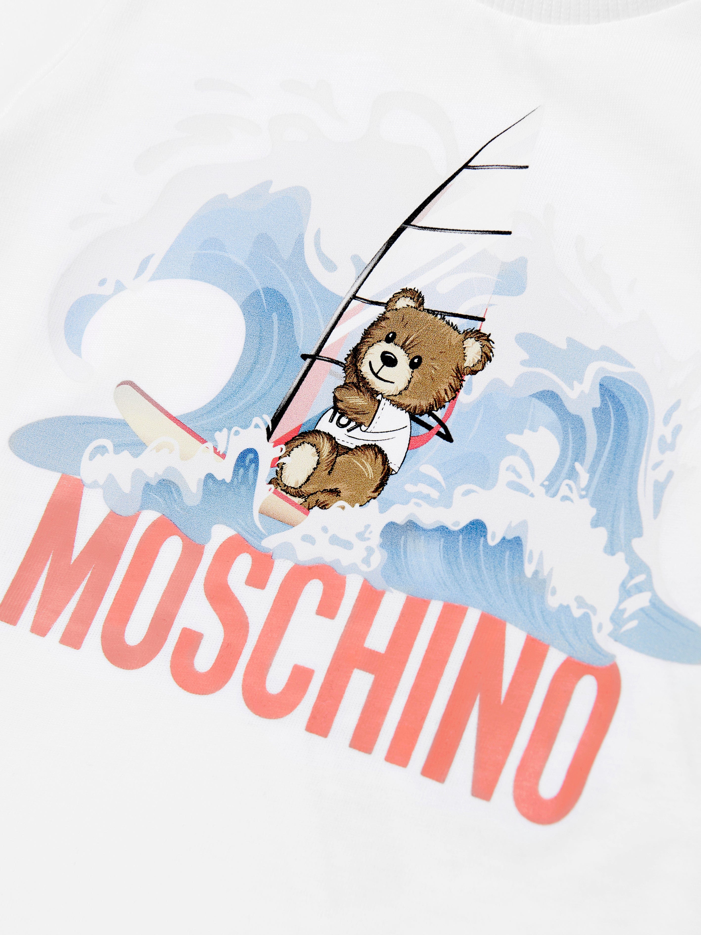 Baby Boys Windsurfing Teddy T-Shirt - Soft Cotton White Tee for Toddlers | Perfect for Beach, Summer & Outdoor Adventures