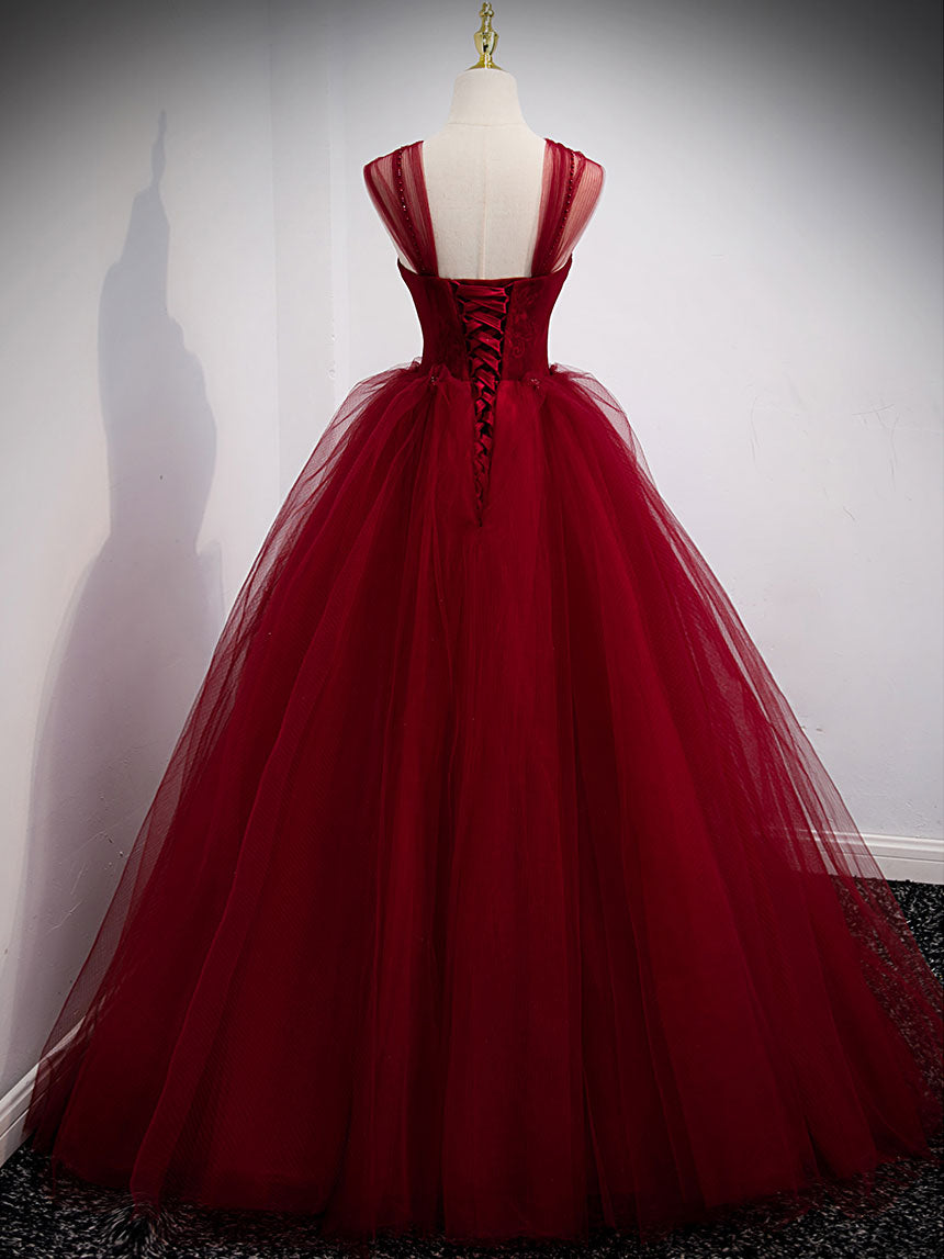 Elegant Burgundy Off Shoulder Tulle Long Prom Dress for Women - Formal Evening Gown for Homecoming, Ball, Wedding & Special Occasions