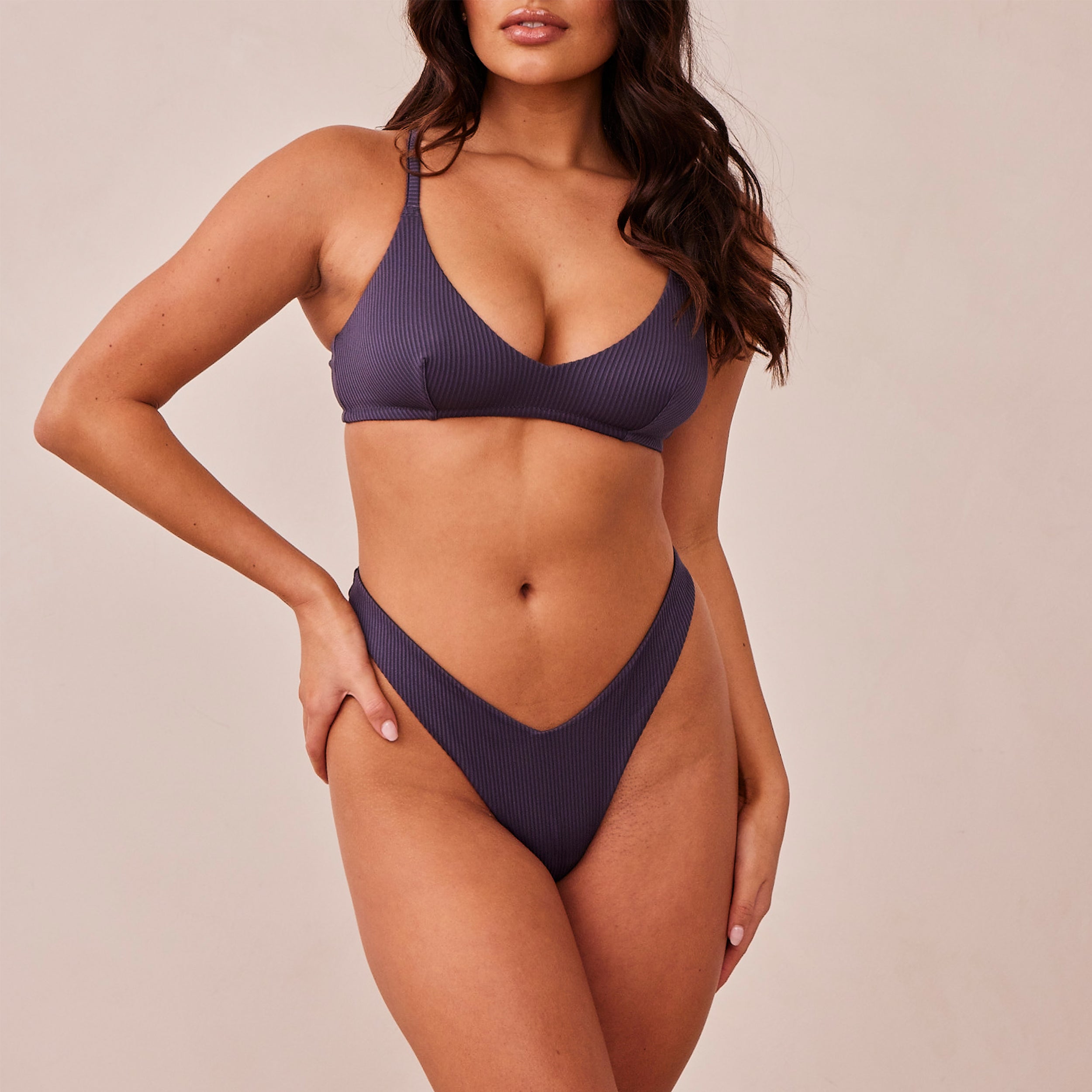 Ribbed Triangle Bra - Charcoal Blue | Comfortable & Stylish Bralette for Women | Perfect for Yoga, Lounge & Everyday Wear
