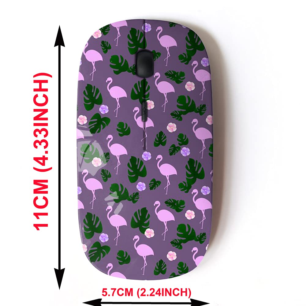 2.4G Wireless Mouse with Cute Tropical Leaves & Flamingo Design - Ergonomic Optical Mouse for Laptops, Desktops, PC, Mac - Includes Nano USB Receiver - Perfect for Office, Home, Gaming & Travel Use