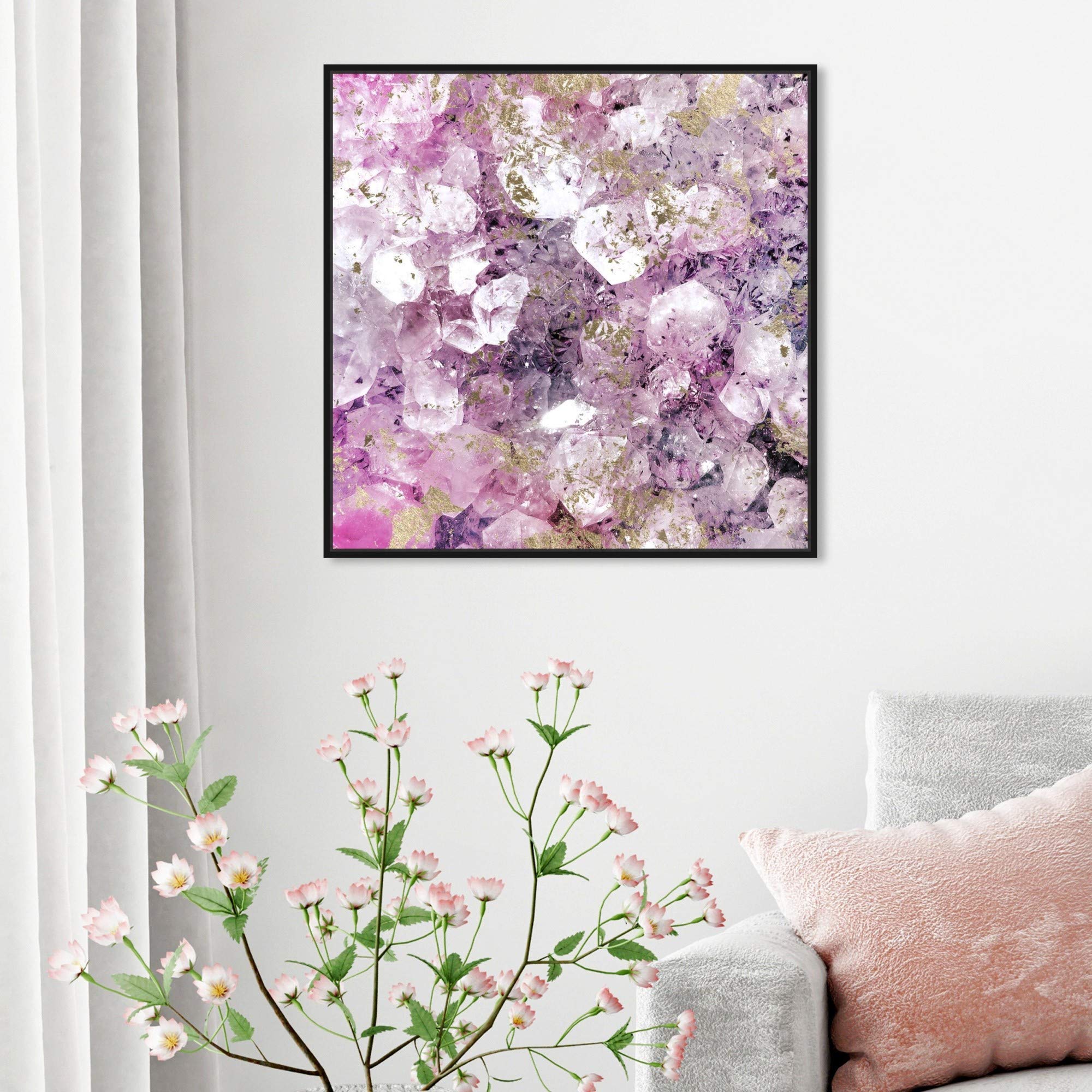 Abstract Framed Wall Art Canvas Print - Purple & Gold Romantic Crystal Home Decor - 24x24 Inches - Perfect for Living Room, Bedroom & Office Decor