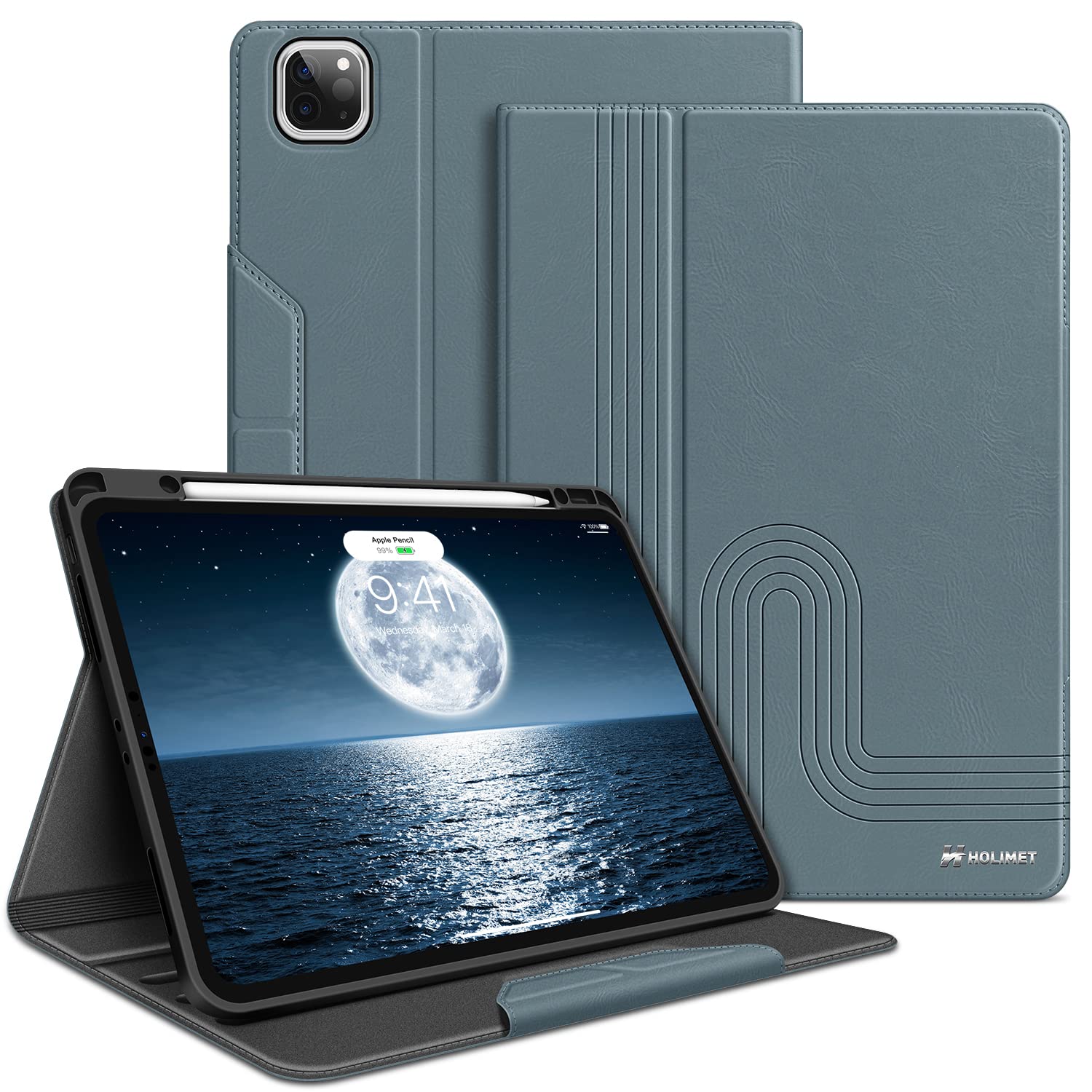 Premium Vegan Leather iPad Pro 12.9 Case (2022/2021/2020/2018 6th/5th/4th/3rd Gen) with Pencil Holder - Shockproof Folio Cover with Auto Sleep/Wake Feature for Work, School & Travel Protection