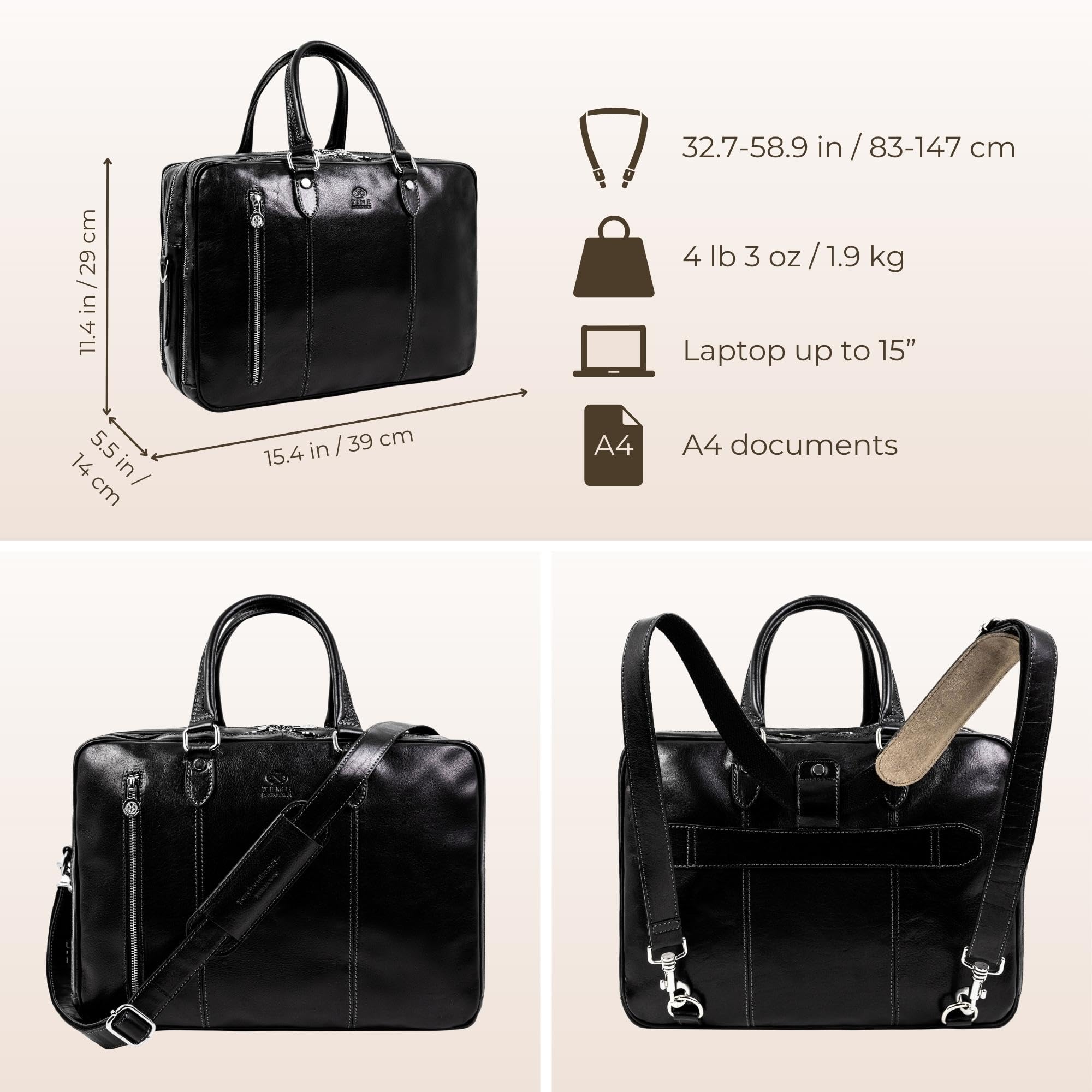 Premium Full Grain Leather Laptop Briefcase - Durable Time-Resistant Computer Bag for Men & Women - Perfect for Business Travel, Office & Daily Commute