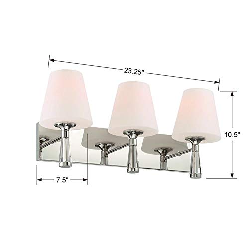 Crystorama Ramsey 3-Light Polished Nickel Bathroom Vanity Light Fixture - Modern Lighting for Bathroom, Powder Room & Dressing Area