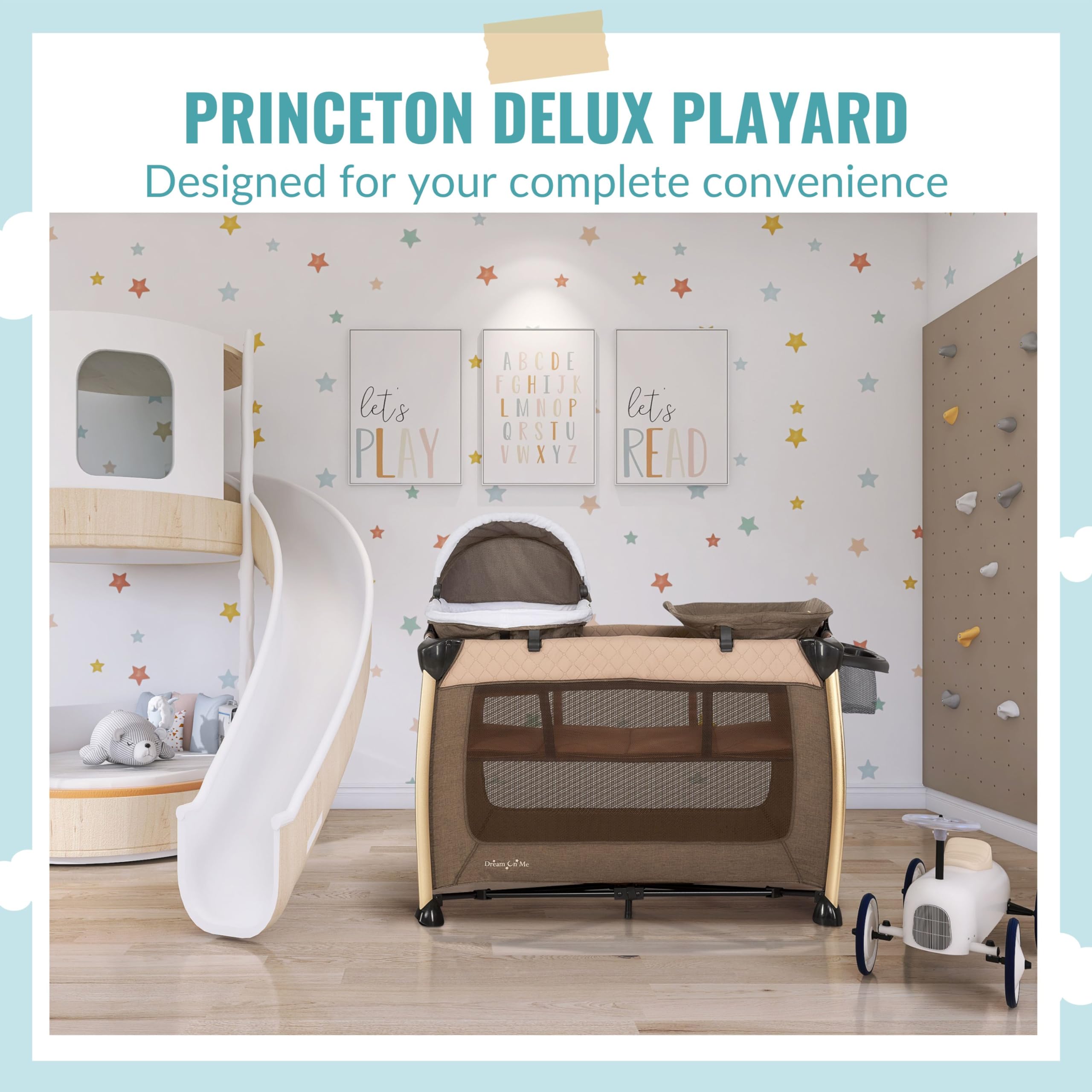 **Dream On Me Princeton Deluxe 3-in-1 Convertible Playard - Portable Baby Bassinet, Changing Station & Travel Crib with Breathable Mesh - Lightweight & Easy to Carry for Home, Travel & Nursery**