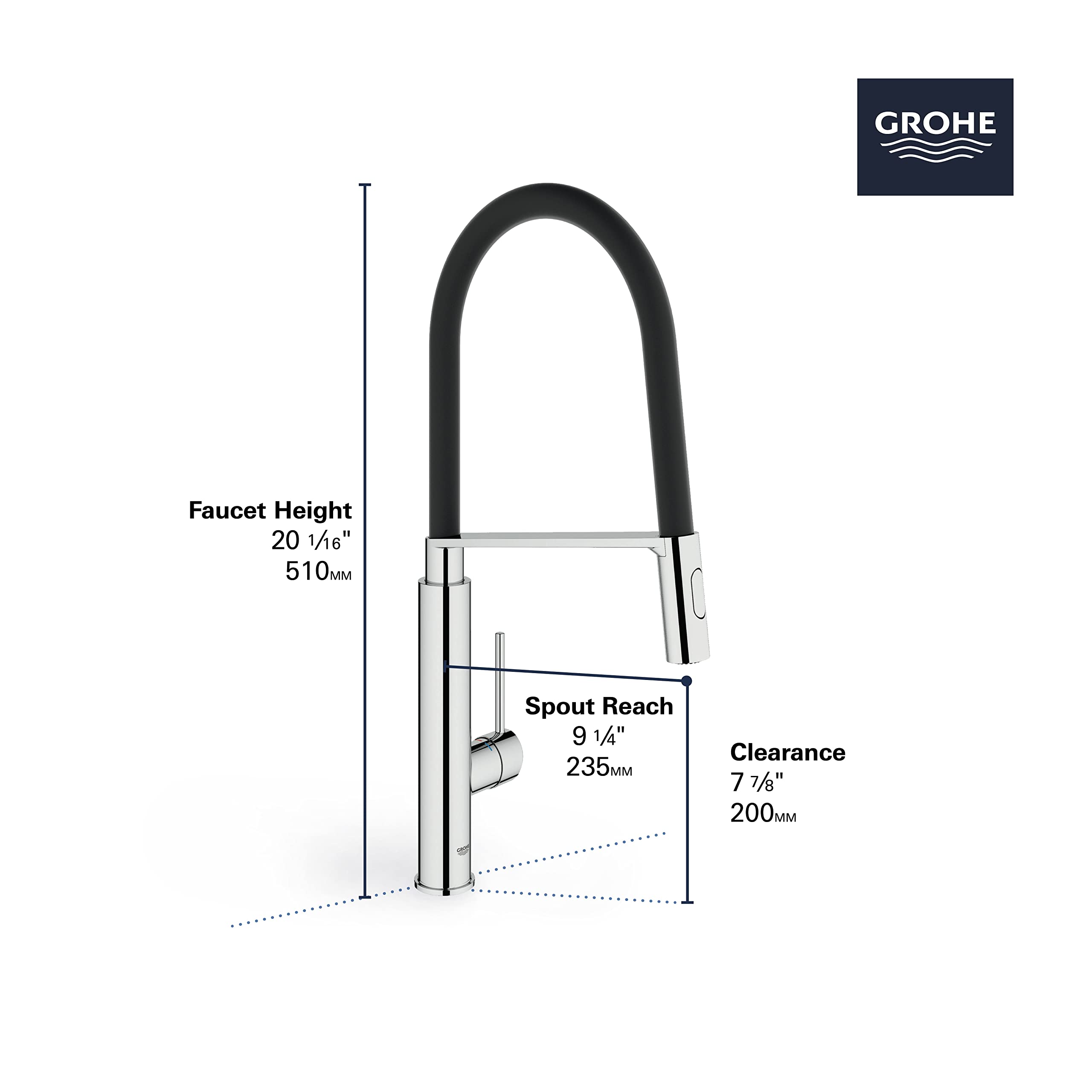 GROWE 31492000 Concetto Semi-Pro Kitchen Faucet with Pull-Out Sprayer, Chrome Finish - Perfect for Modern Kitchens & Easy Dishwashing