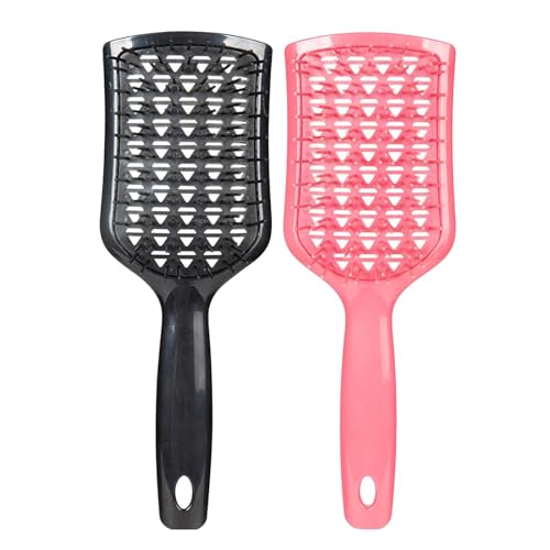 2 Pack Detangling Hair Brush with Hollow Holes - Gentle Massage Brush for Wet & Dry Hair - No Pull Hairbrush for Women & Kids - Perfect for Curly, Thick & Damaged Hair - Ideal for Home, Travel & Salon Use (Pink & Black)